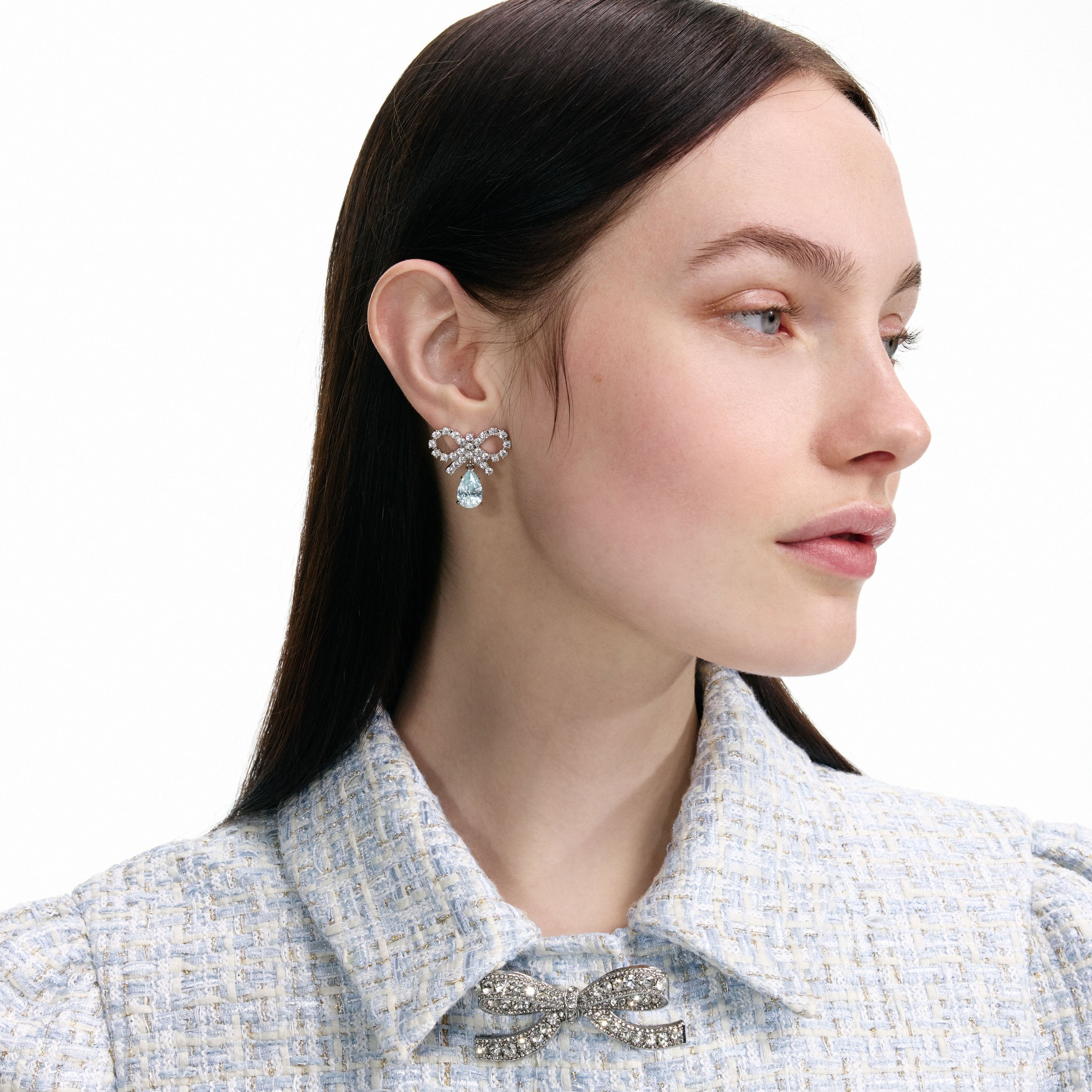 Micro Bow Blue Droplet Earrings - 3