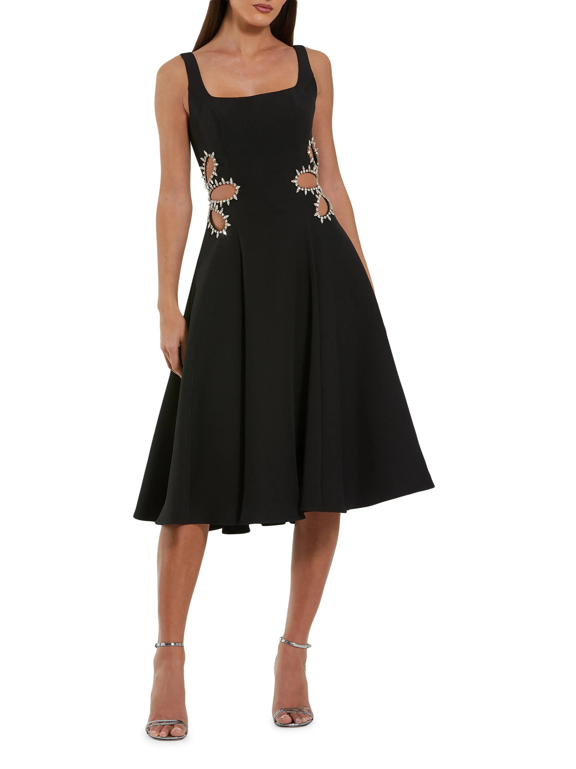 Women's Crystal-Embellished Cut-Out Crepe Cocktail Dress - Black - 1