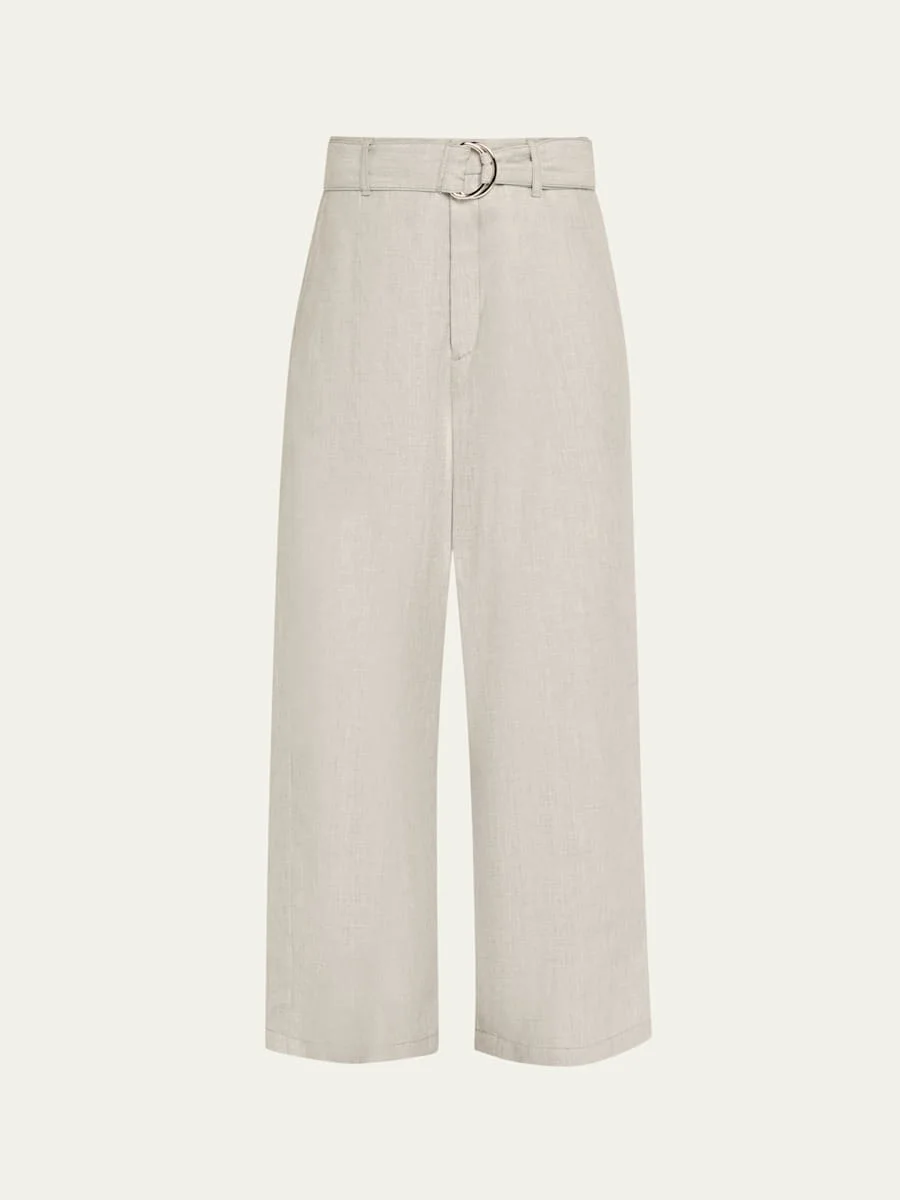 Chambray Belted Wide-Leg Cropped Pants - 1