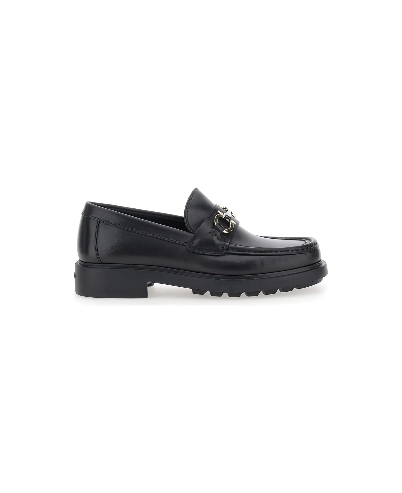'duglas' Black Loafers With Gancini Plaque On The Front And Embossed Logo On The Rear In Leather Man - 1