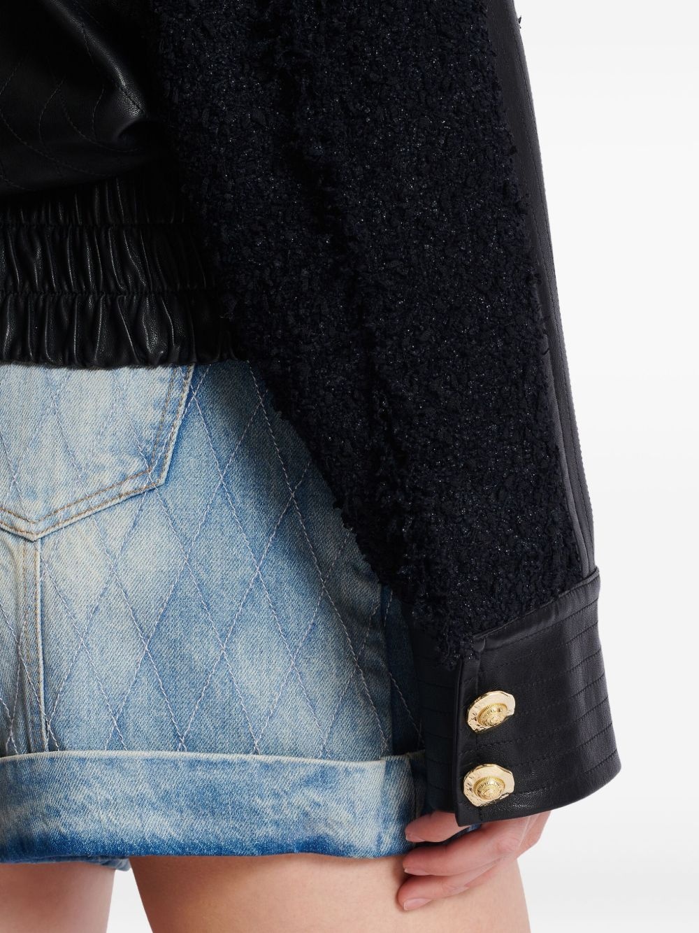 tweed-panel leather bomber jacket - 7