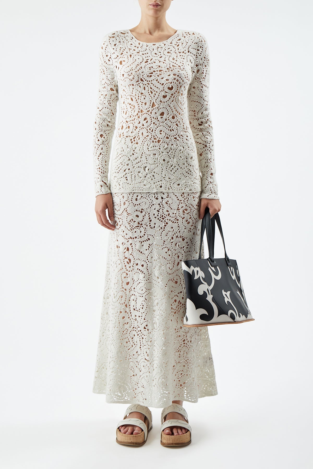 Coyote Western Tote Bag in Black & Ivory Leather - 5