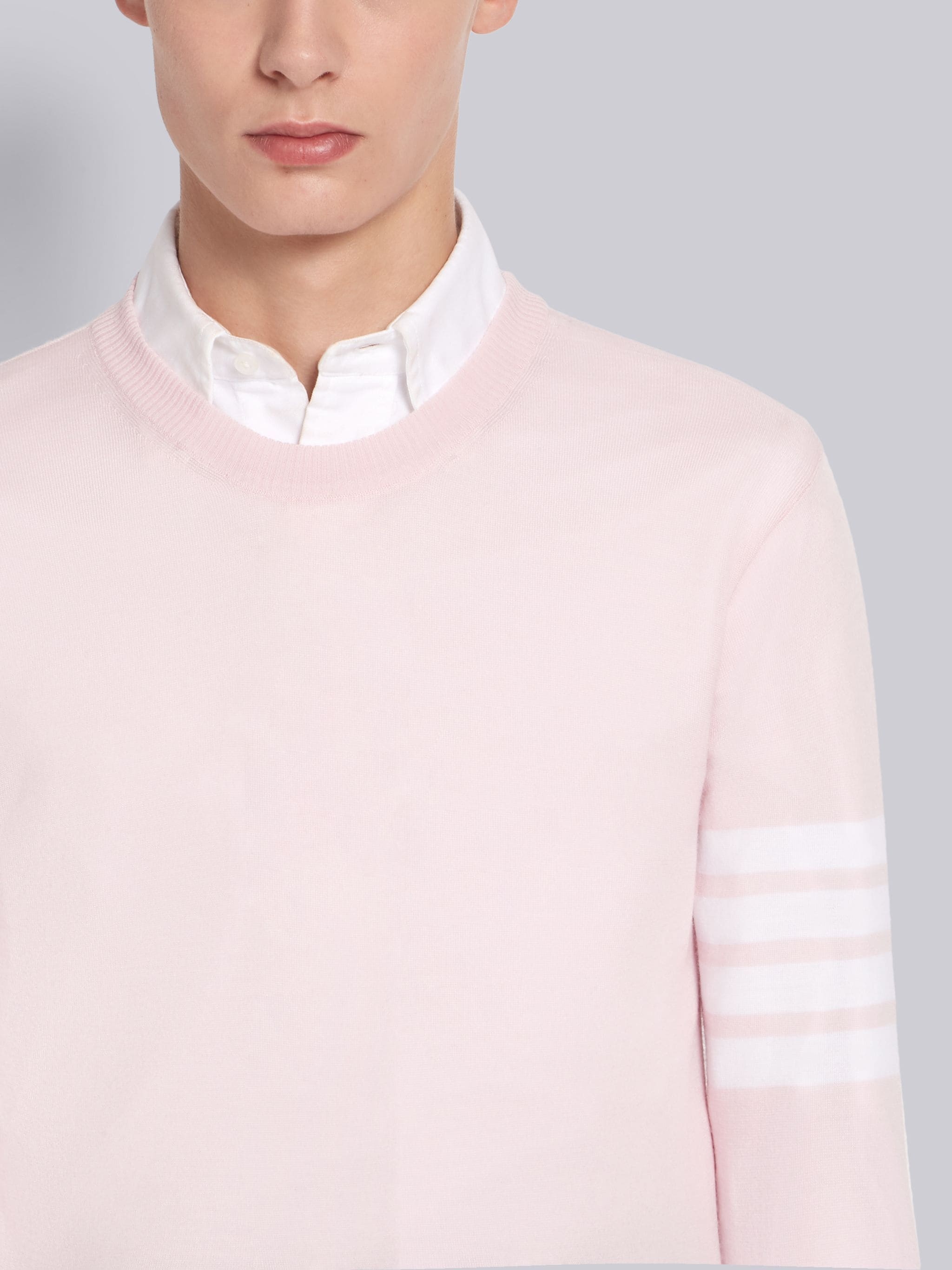 Pink Fully Fashioned Merino Knit Crew Neck Pullover - 5