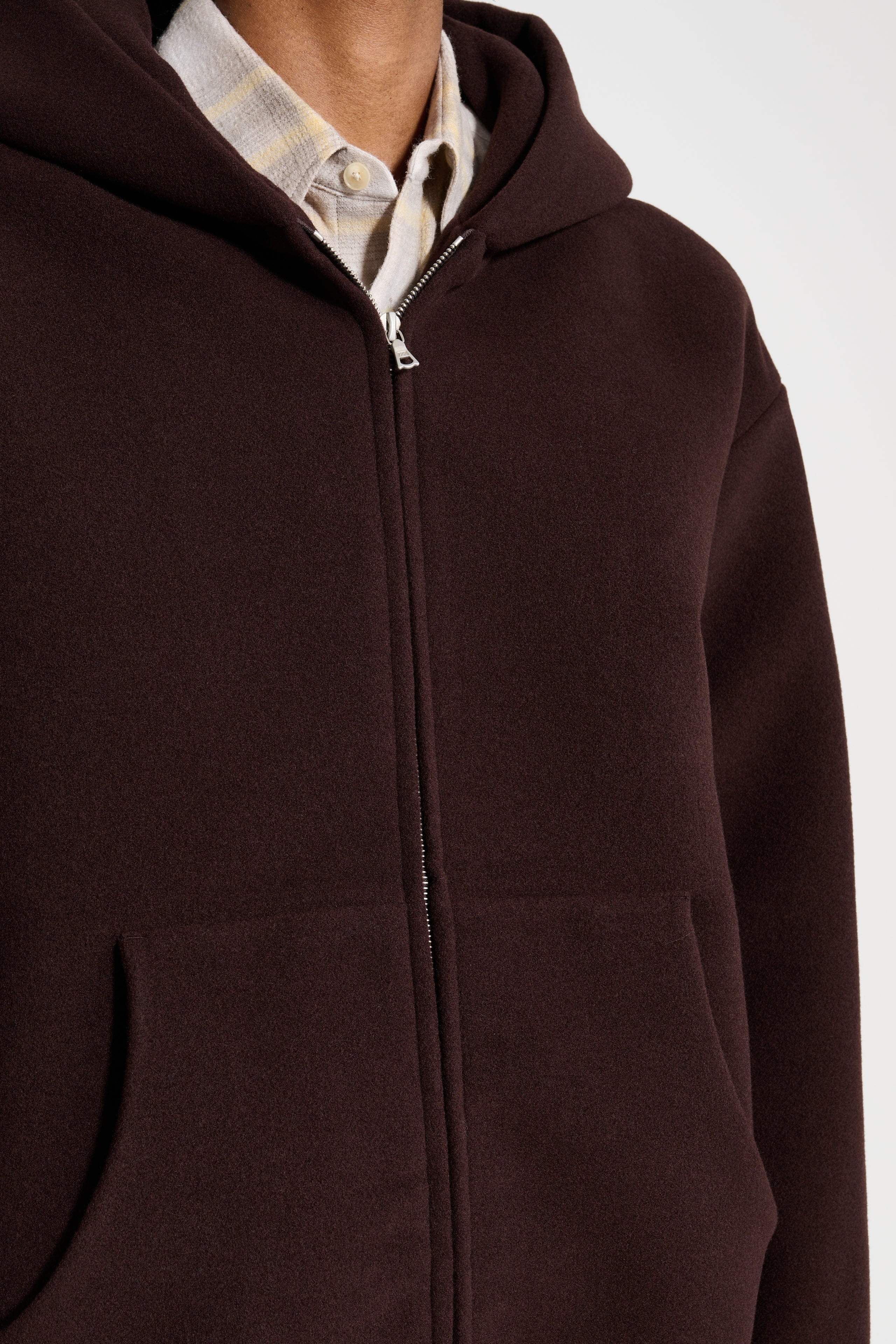 AURALEE: Brown Double Cloth Heavy Pile Zip Hoodie | SSENSE