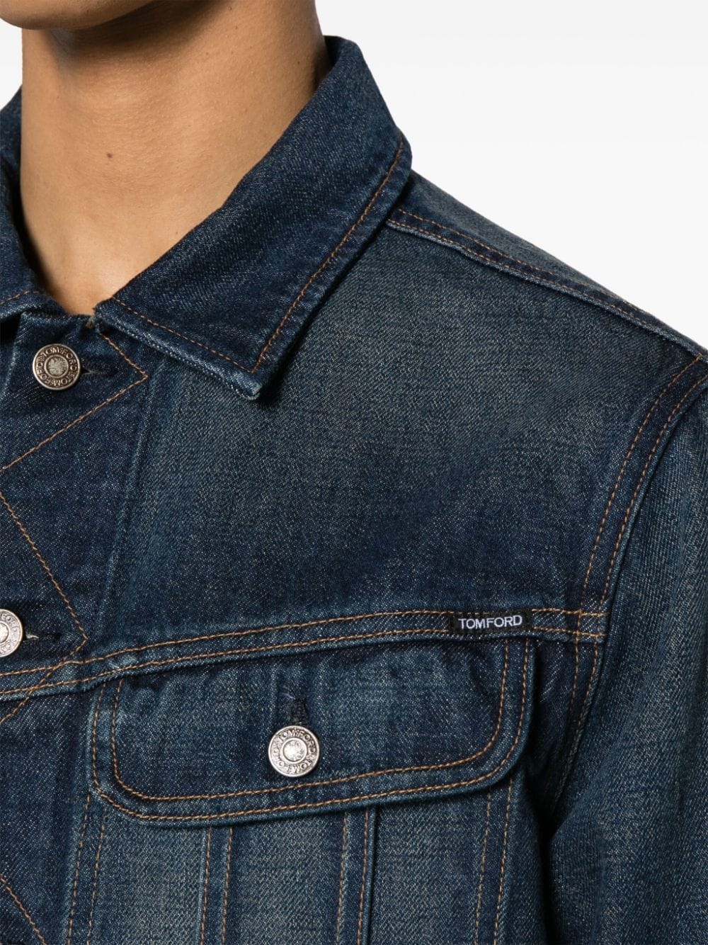 contrast-stitching denim jacket - 5