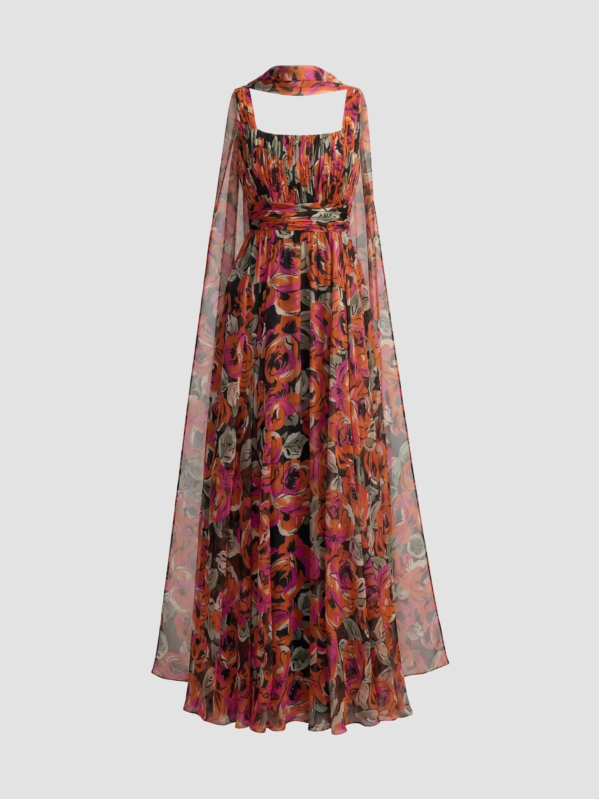 Women's Floral Chiffon A-Line Gown - Rose - 1