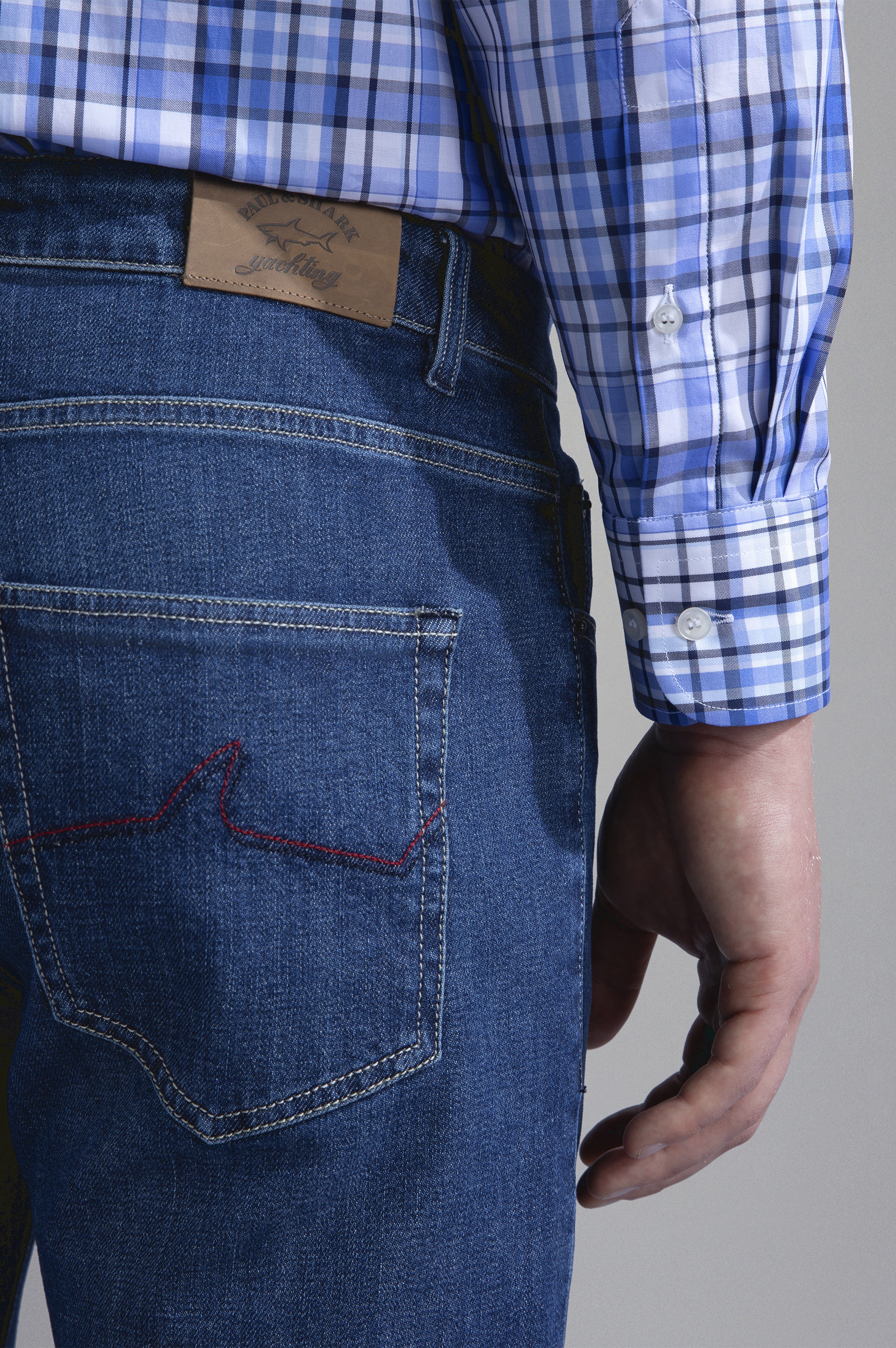 RED RIVET STRETCH COTTON JEANS - 4