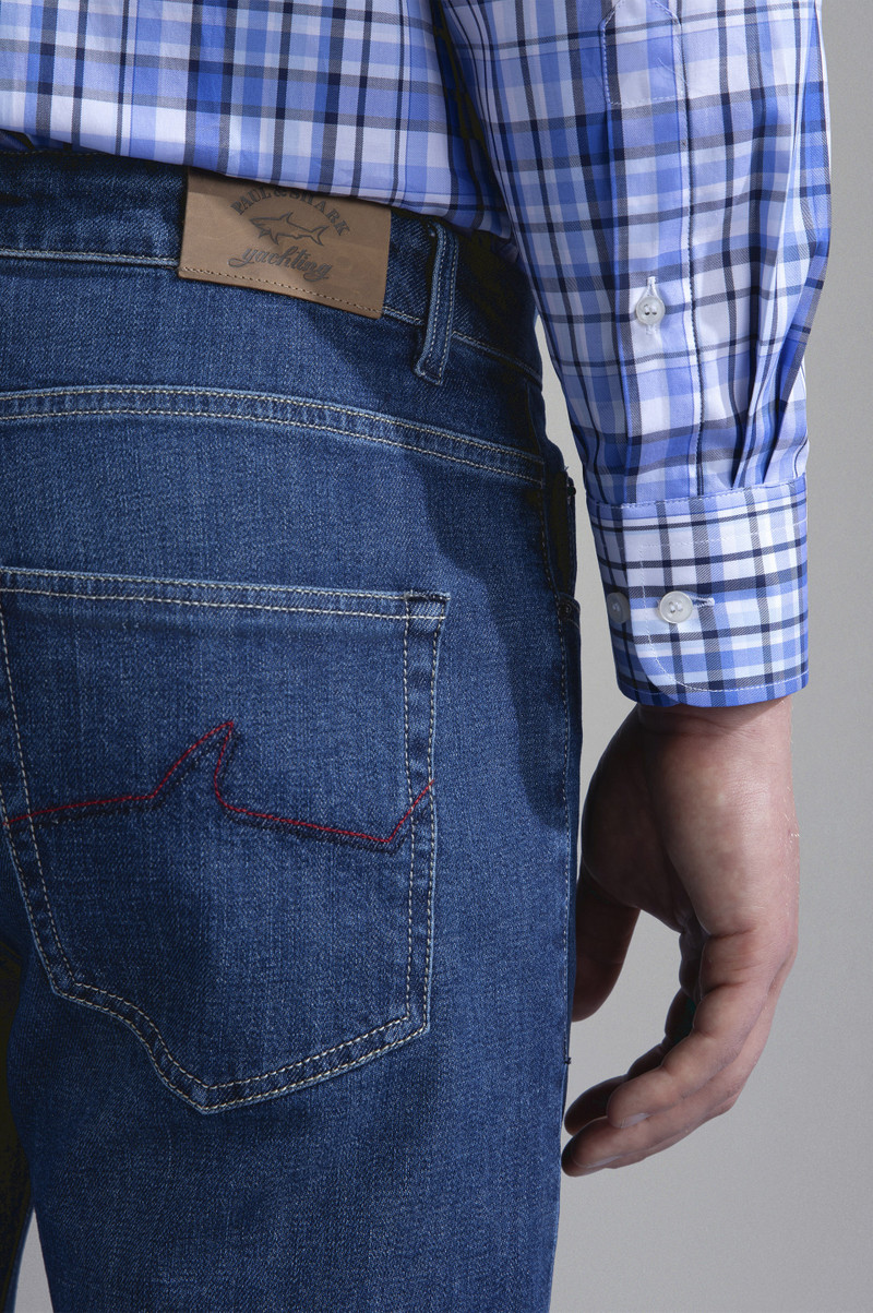 RED RIVET STRETCH COTTON JEANS 4