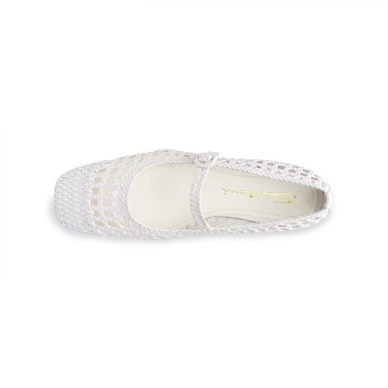 Women's white woven leather ballet flat 4