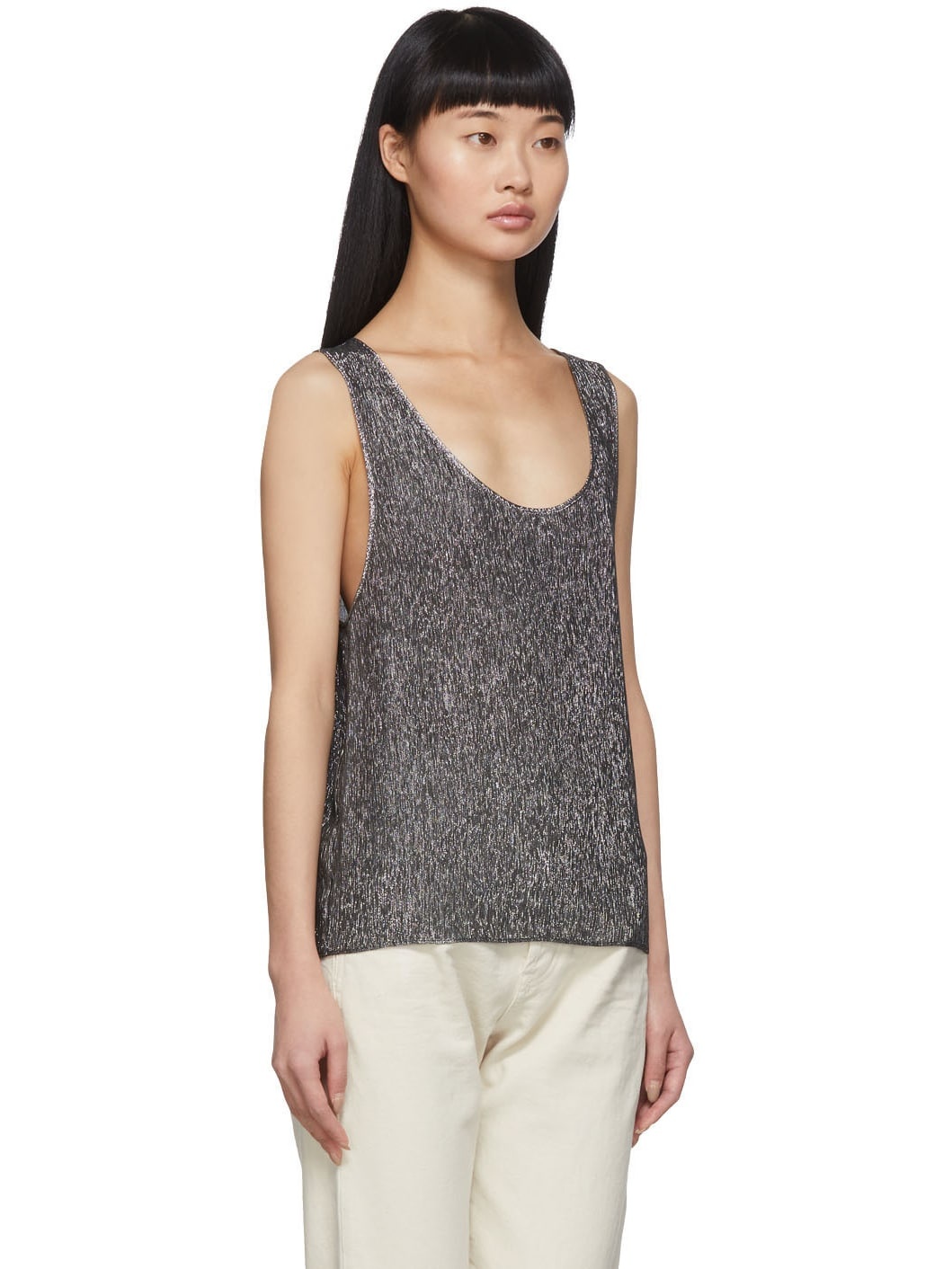 Silver Lamé Jersey Tank Top - 2