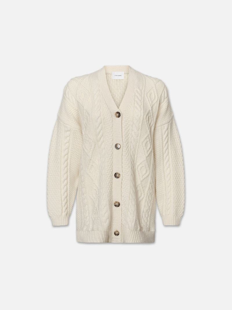 Oversized Cableknit Cardigan in Cream 1