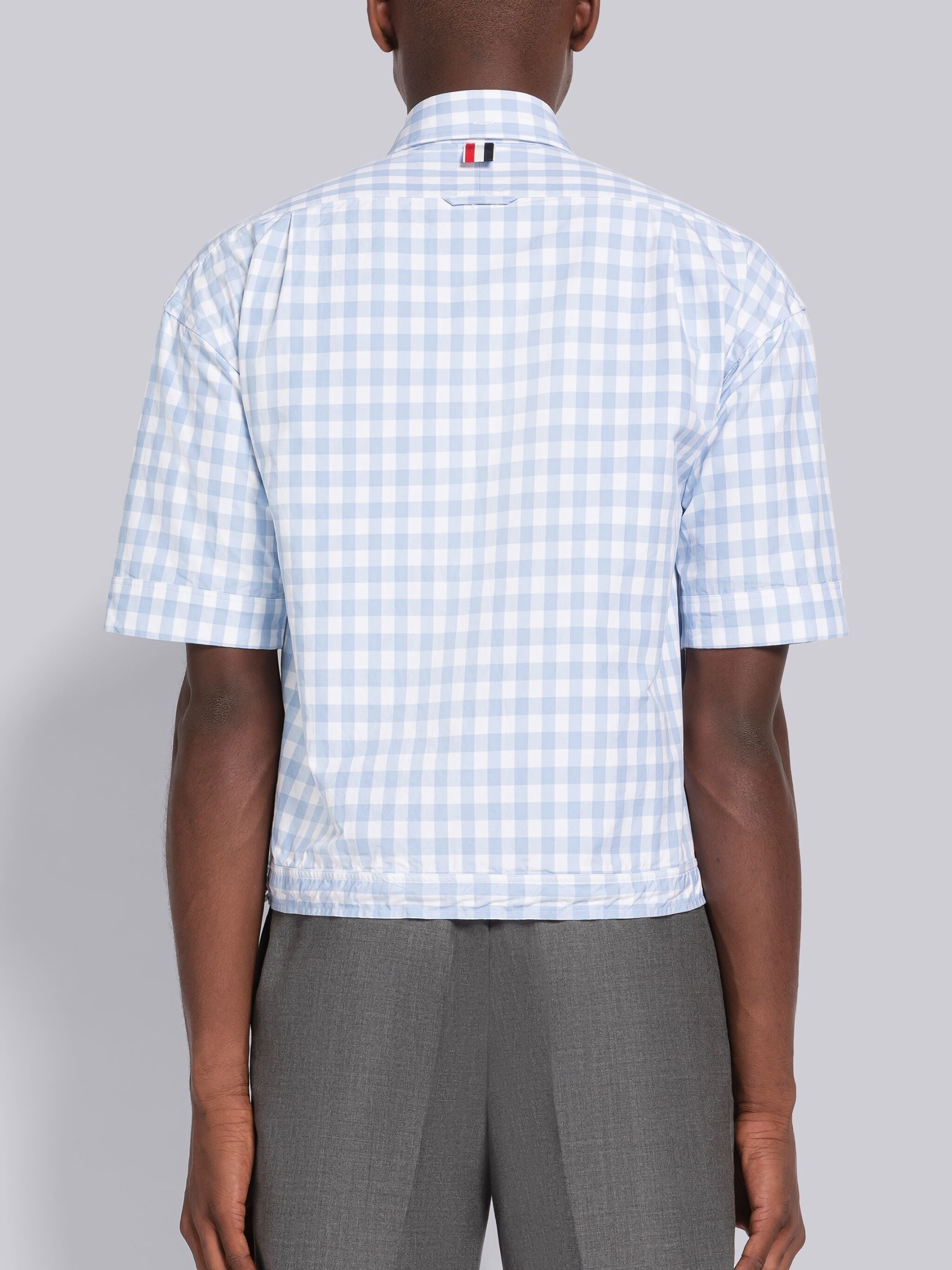 Gingham Poplin Drawstring Hem Short Sleeve Shirt - 3