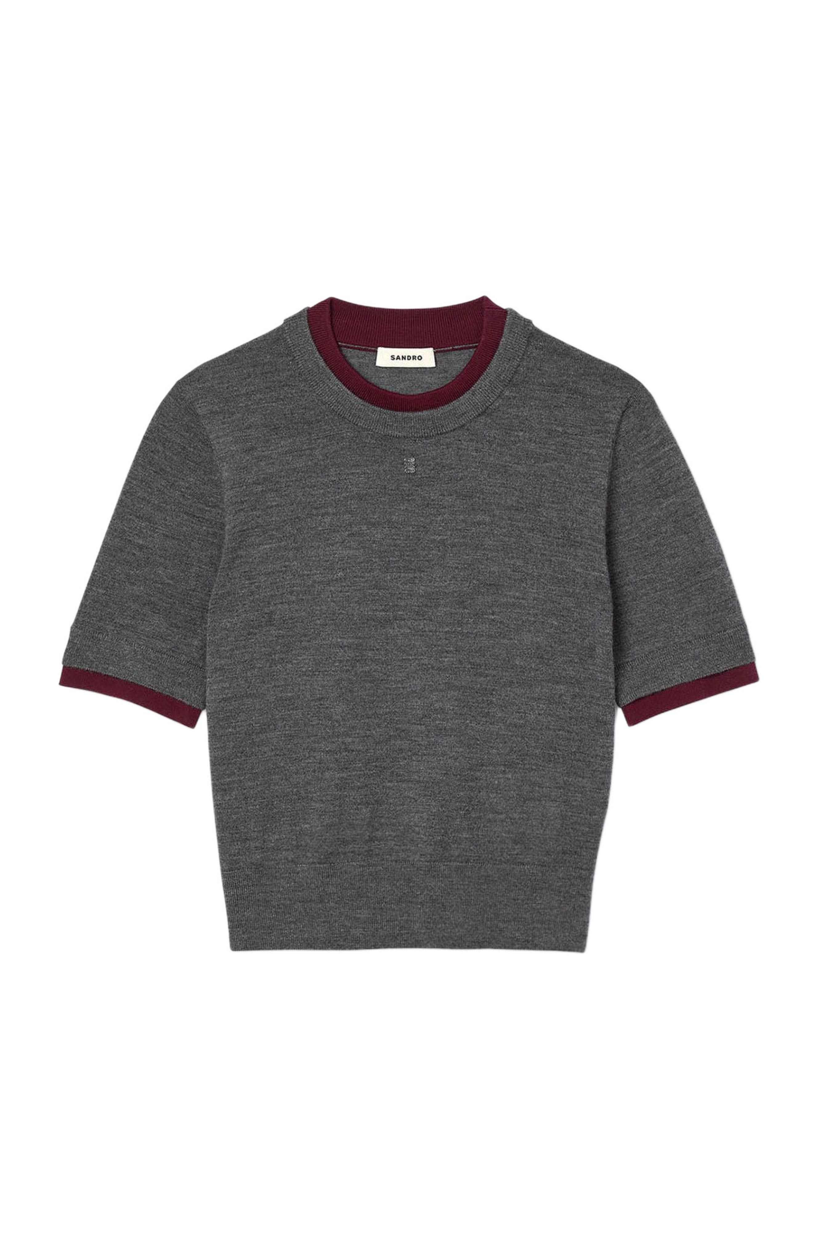 SANDRO Two-tone cropped sweater in Grey at Nordstrom - 6