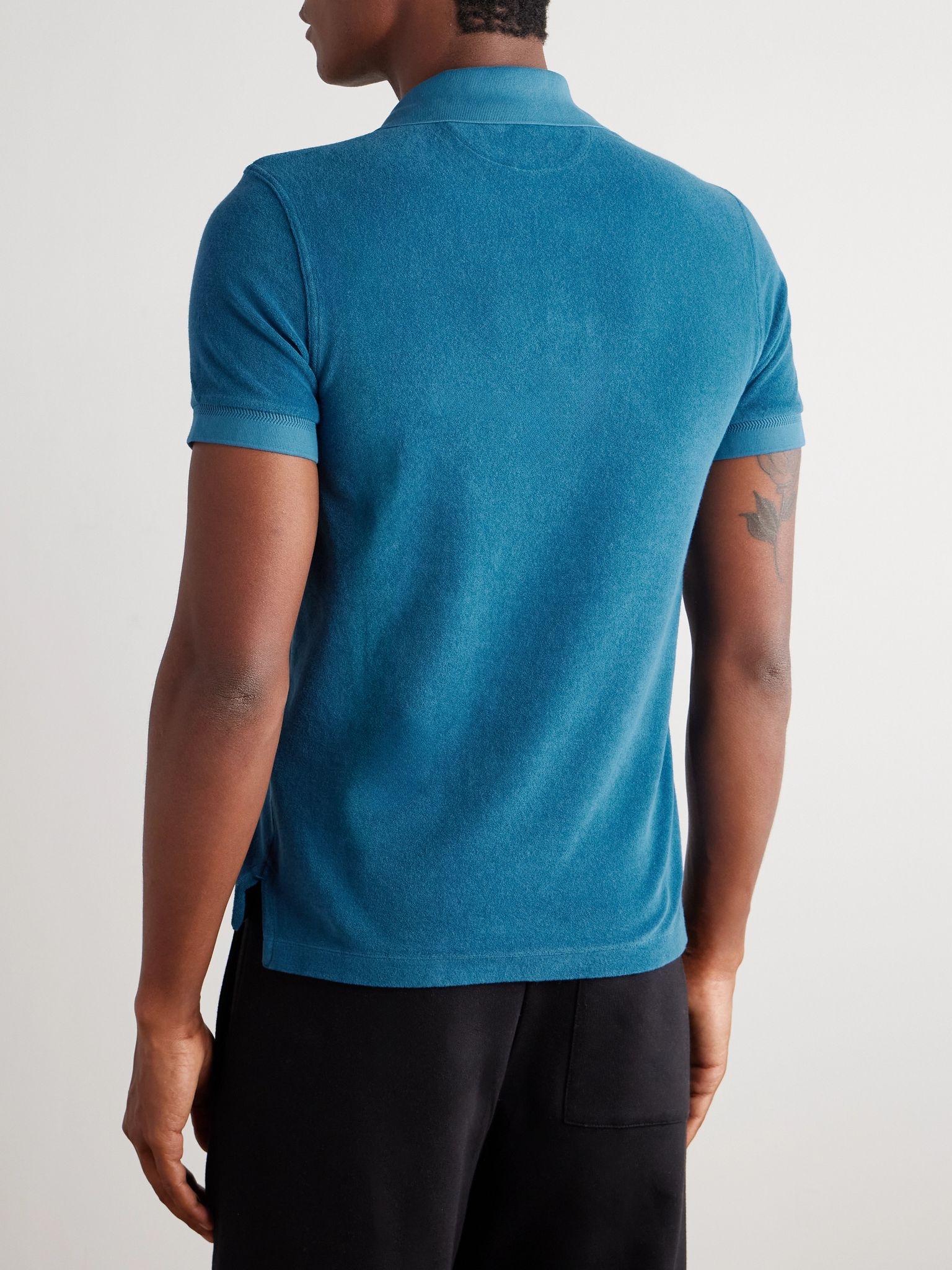 Slim-Fit Cotton-Blend Terry Polo Shirt Blue - 3