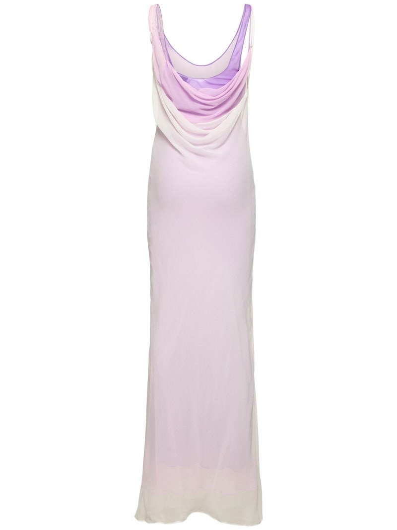 Tri-layered cowl neck satin long dress - 5