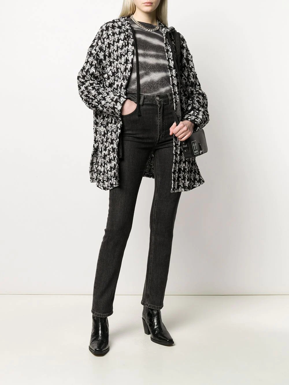 hooded button-up tweed jacket - 3