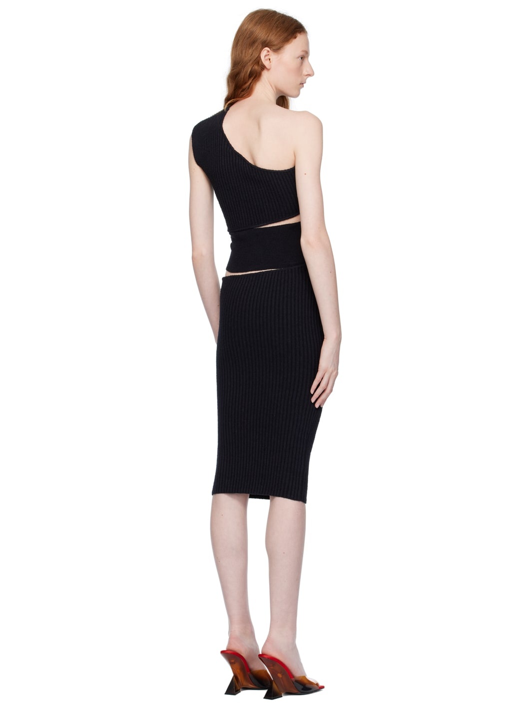 Black Single-Shoulder Midi Dress - 3