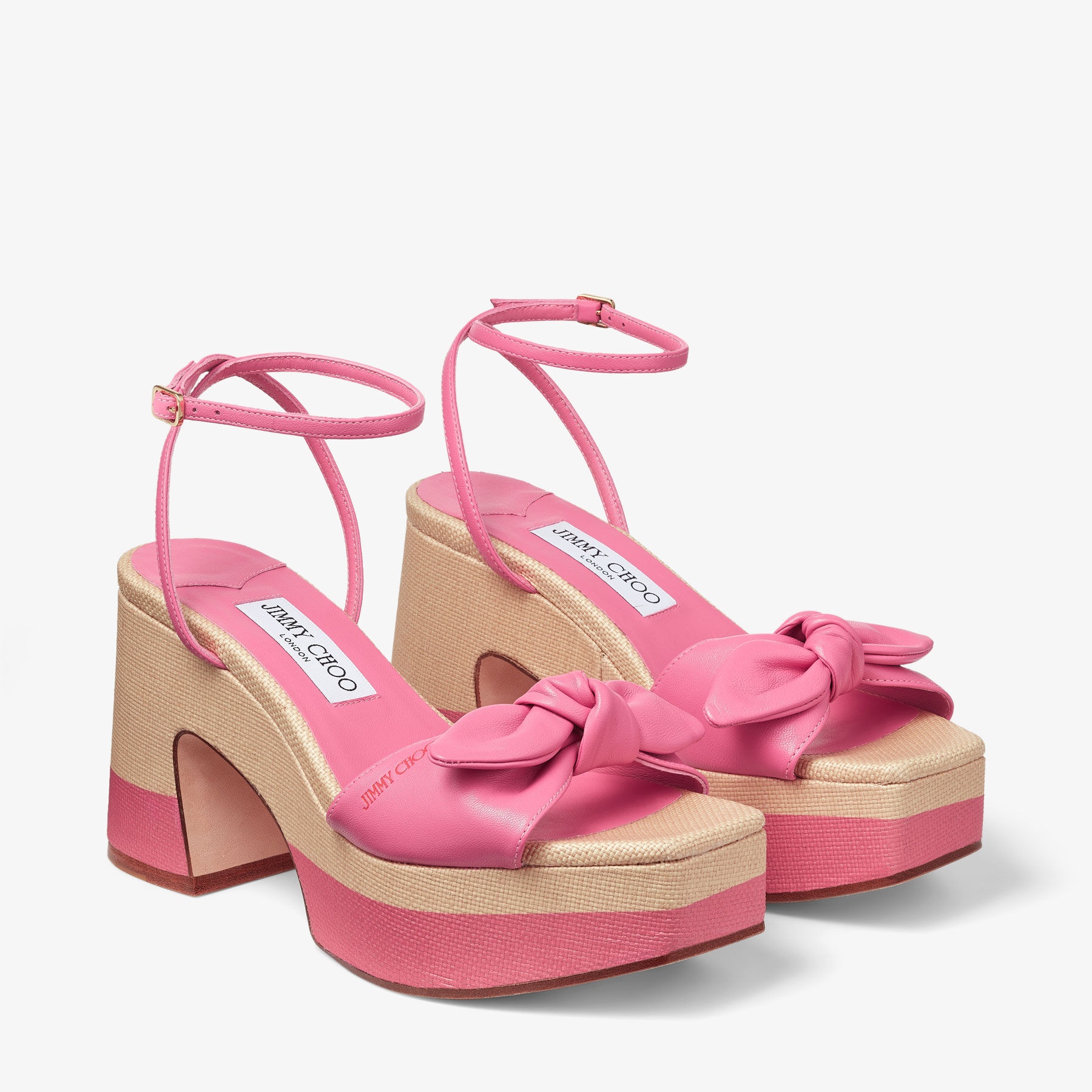 Ricia 95
Candy Pink/Natural Leather and Raffia Platform Sandals - 2