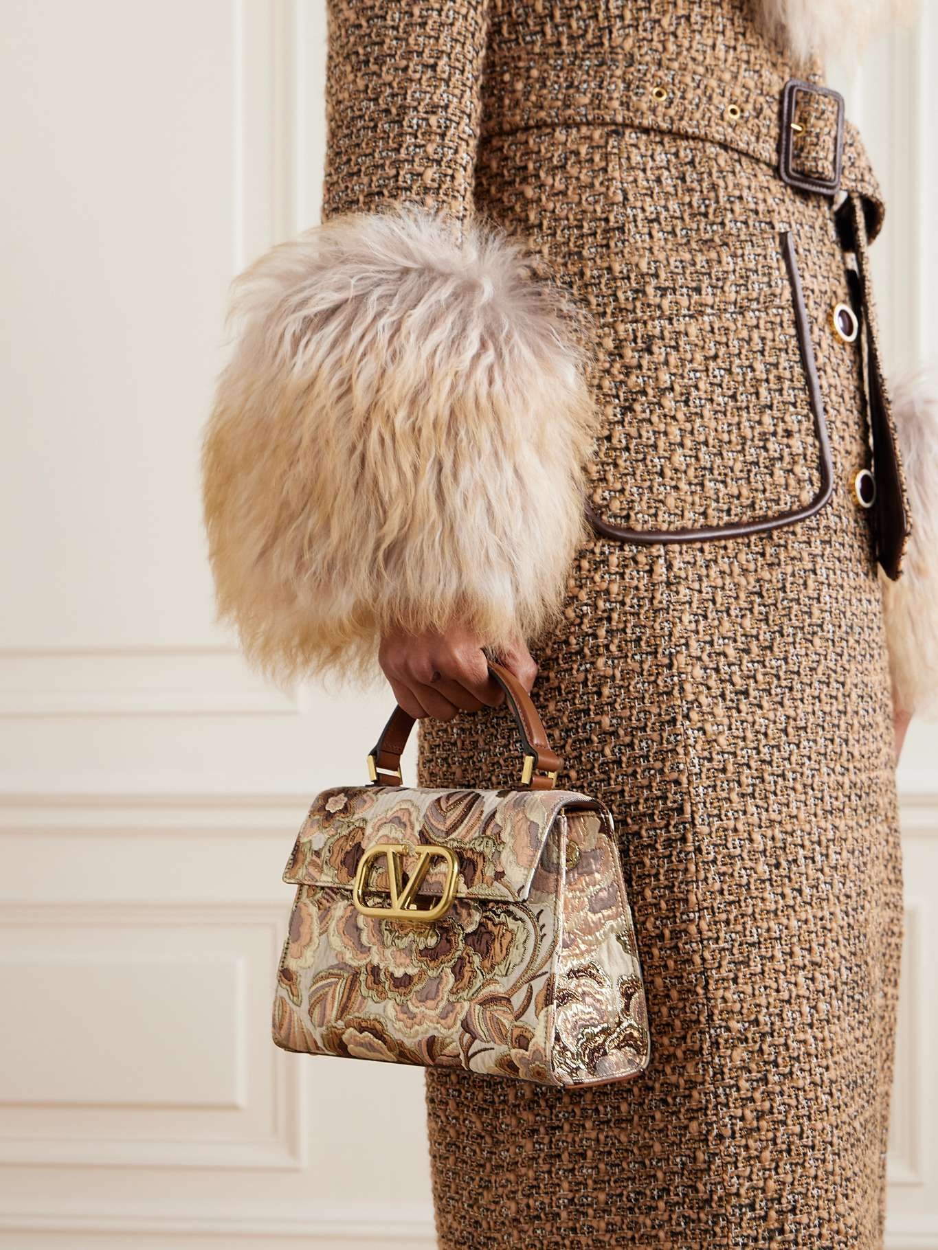 VSLING leather-trimmed metallic brocade shoulder bag Multi - 2