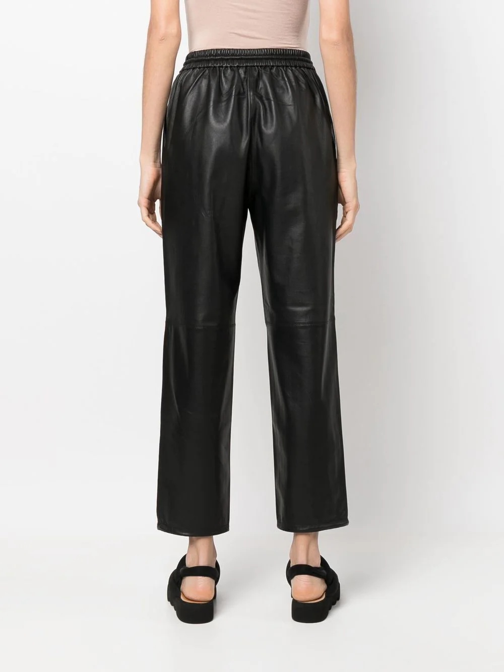 straight-leg lambskin trousers - 4