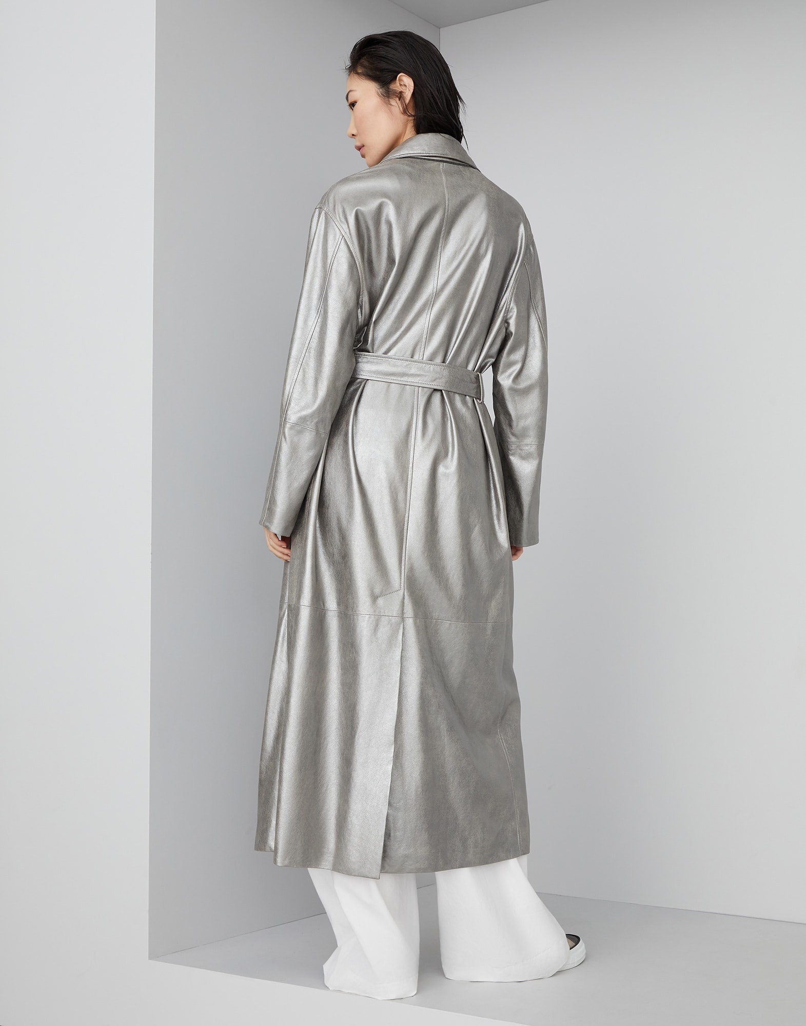 Lamé suede trench with monili - 2