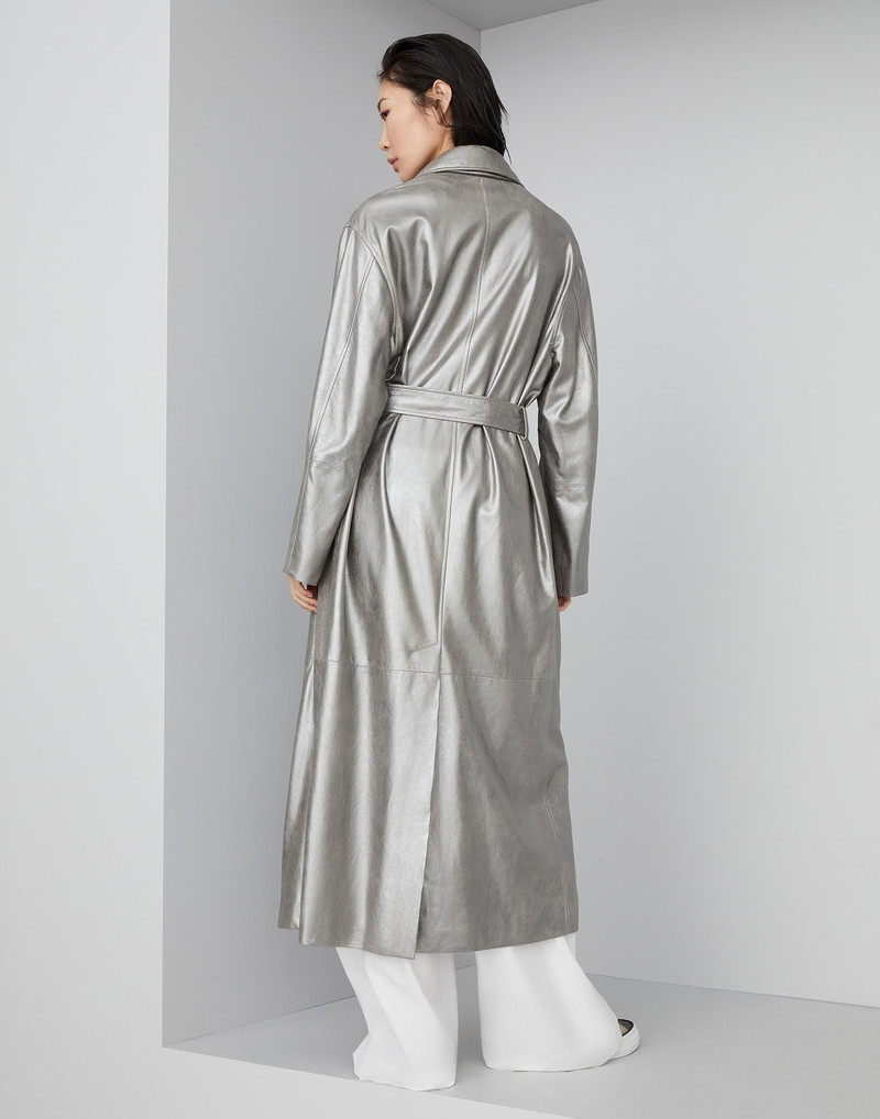 Brunello Cucinelli Lamé suede trench with monili outlook