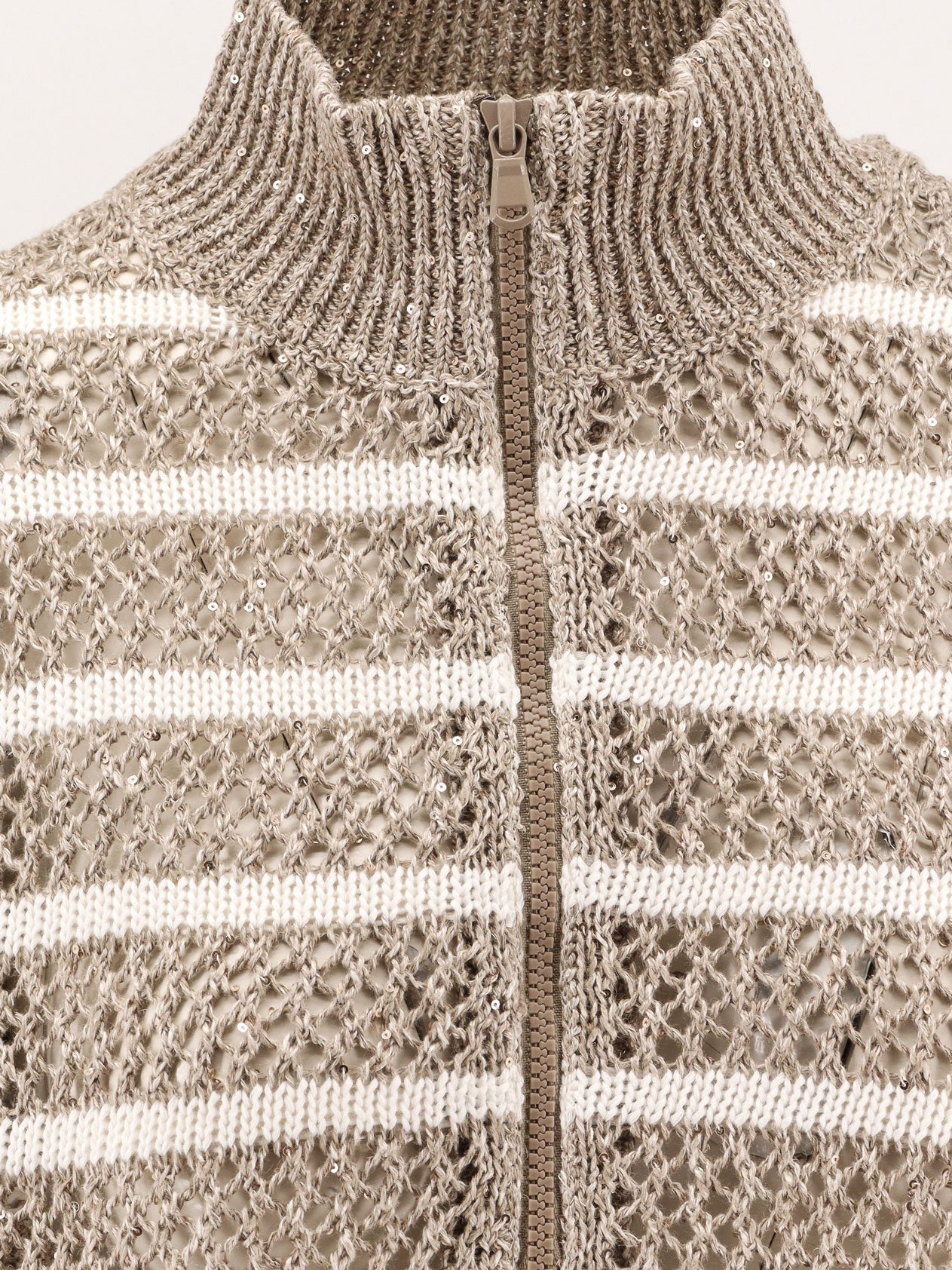 Dazzling Striped Net Linen Blend Cardigan With Sequins - 3