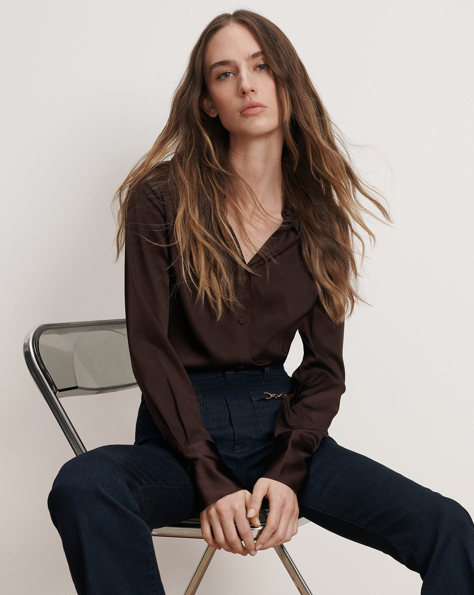 MONIQUE SILK BUTTON-DOWN SHIRT - 2
