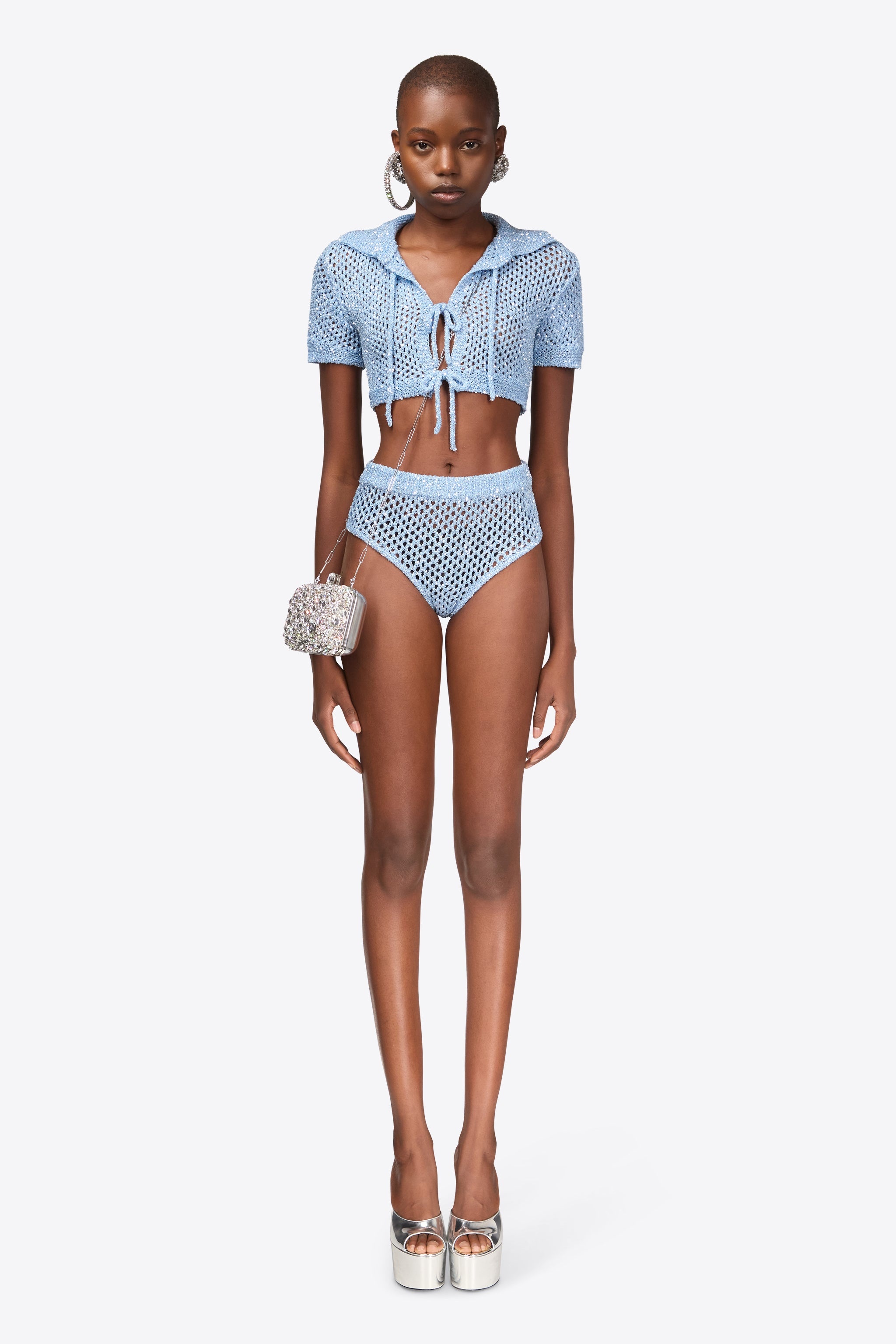 SEQUIN CROCHET SHORT SLEEVED CARDIGAN - 4