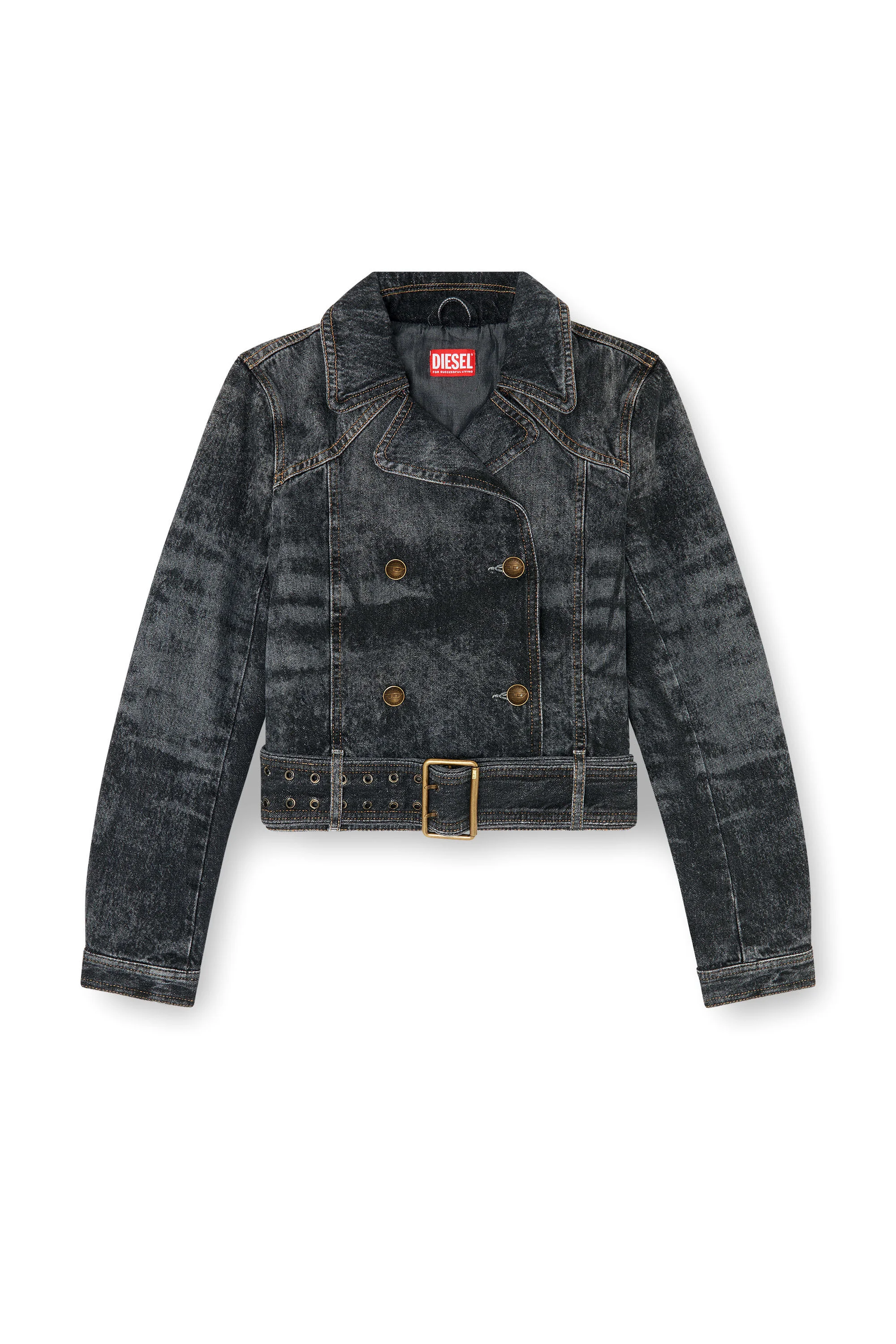 CROPPED DENIM JACKET WITH BELT - 1