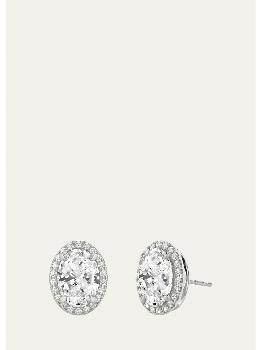 14K White Gold Oval Halo Lab Grown Diamond Stud Earrings, 2.00tcw - 1
