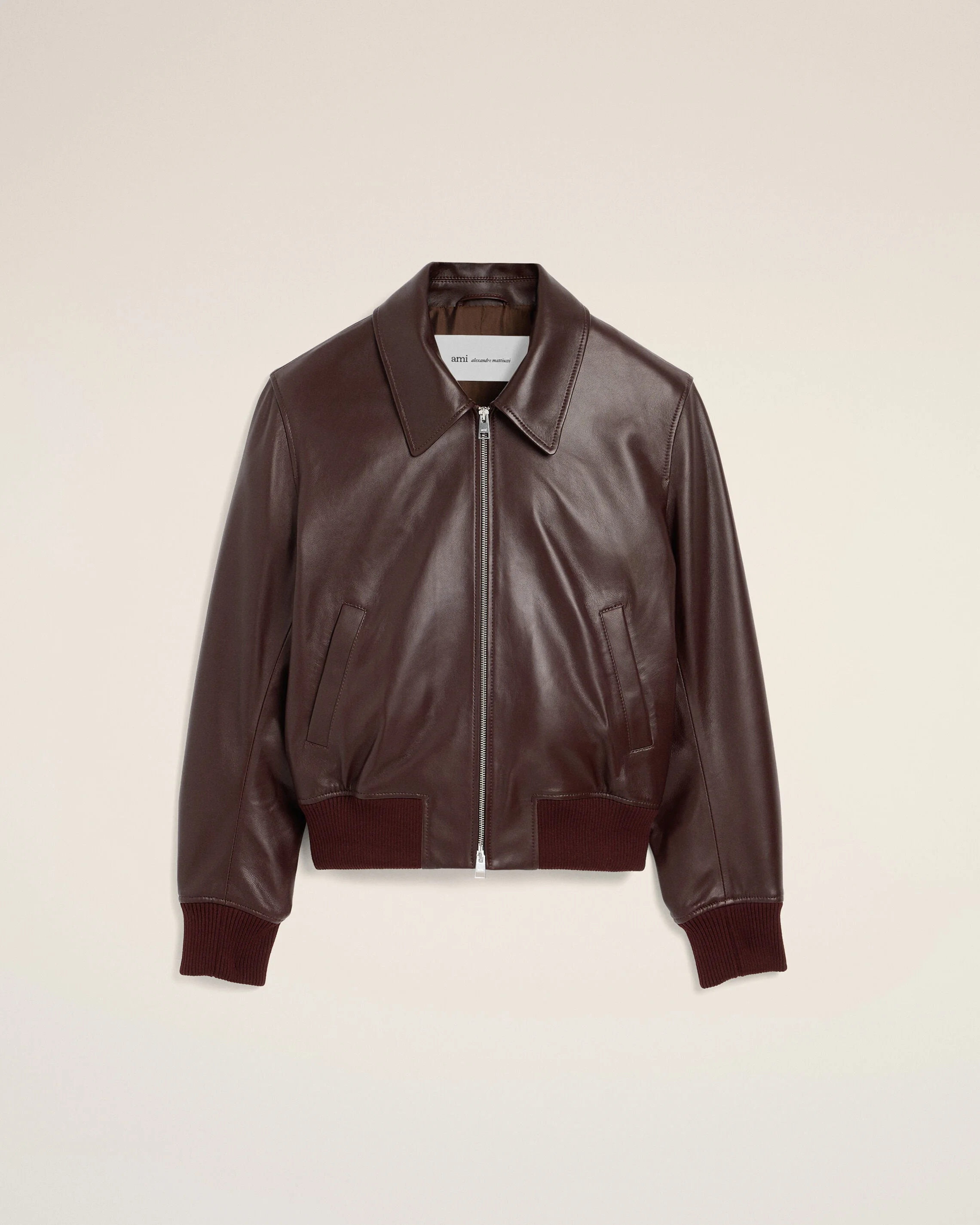 BURGUNDY LAMB LEATHER ZIPPED JACKET - 1