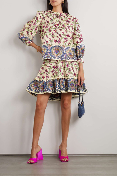 Etro Printed pleated cotton-blend twill mini skirt outlook