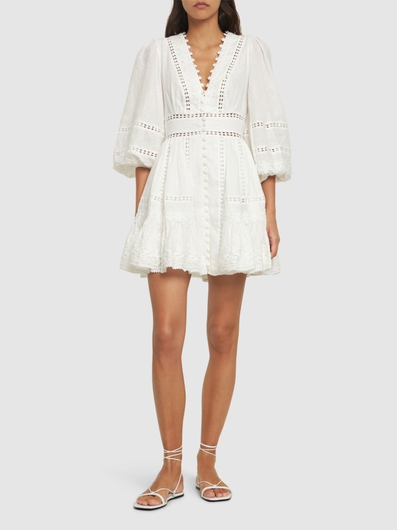 Pop trimmed linen mini dress - 2