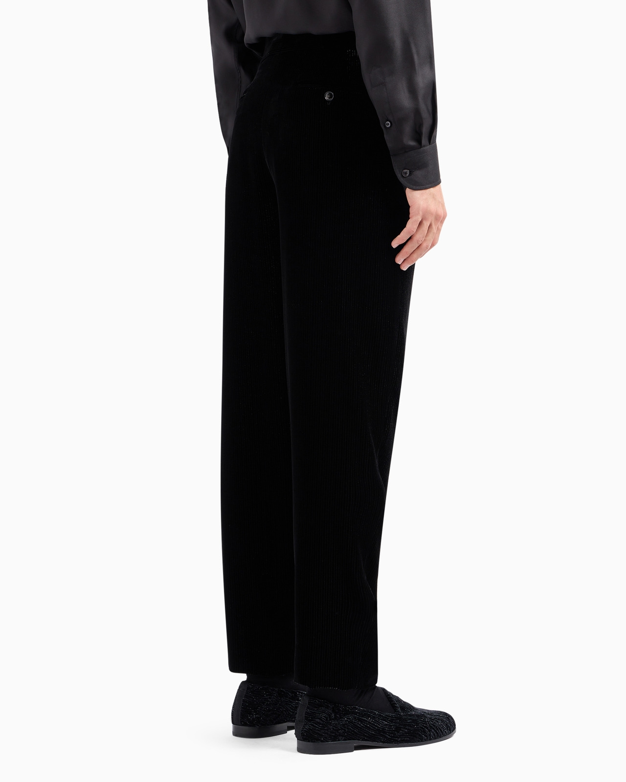 Giorgio's shiny, pinstriped velvet single-pleat trousers - 3