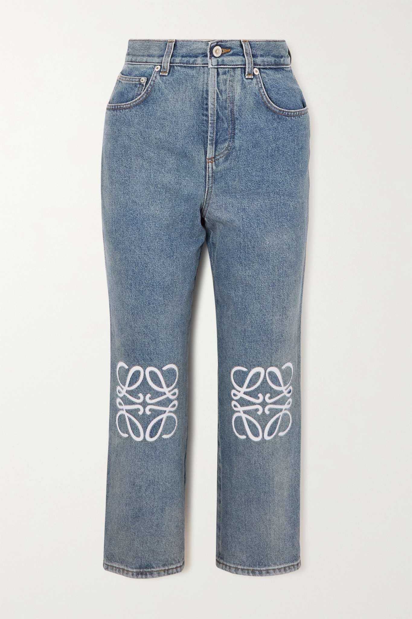 Appliquéd cropped high-rise straight-leg jeans - 1