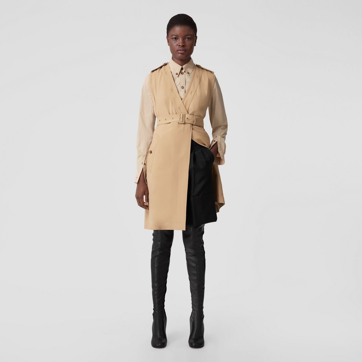 Sleeveless Viscose V-neck Trench Dress - 6