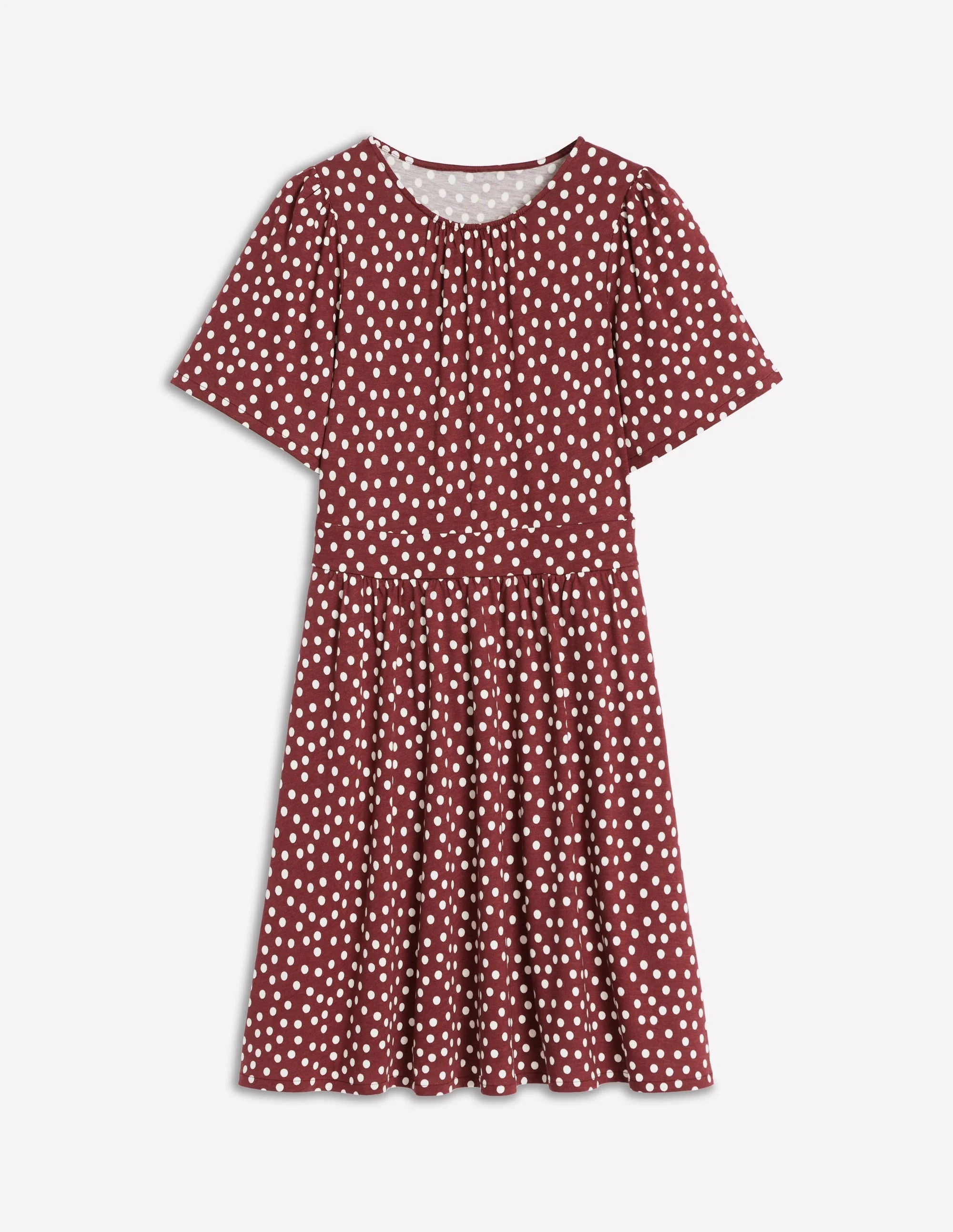 Louisa Short Jersey Dress-Chestnut, Painted Dot - 1