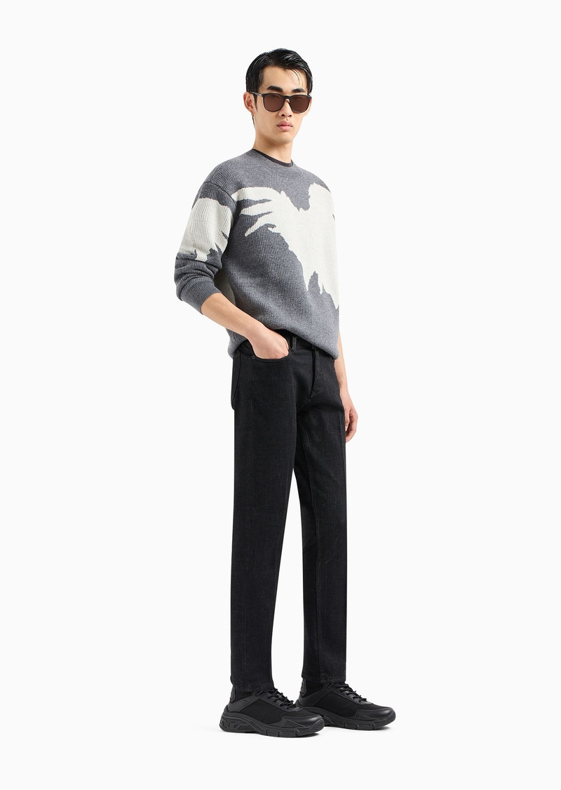 EMPORIO ARMANI J75 slim-fit jeans in marble-wash, jersey fleece-feel stretch denim outlook