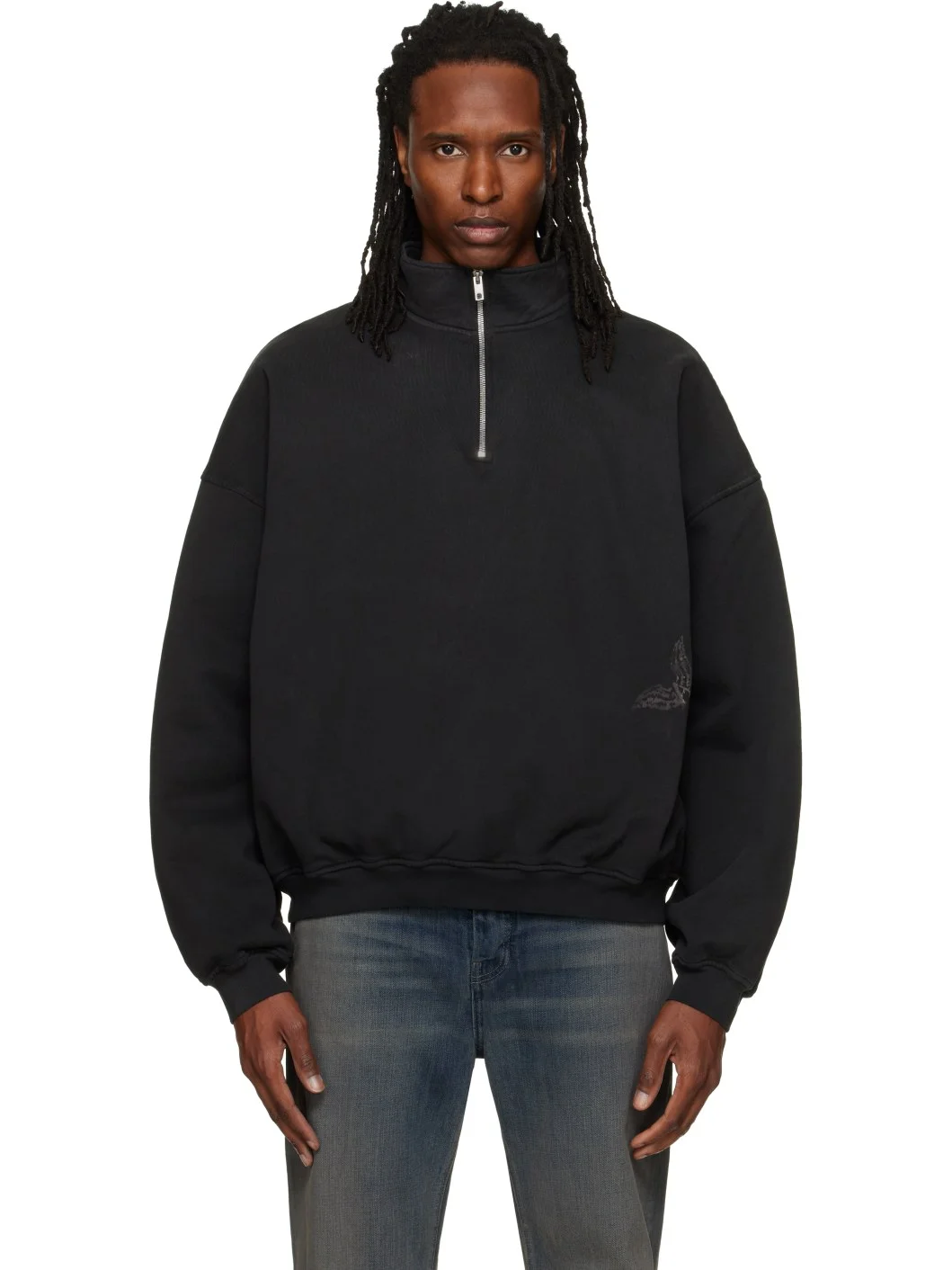 Black Stencil Logo Quarter Zip Sweater - 1