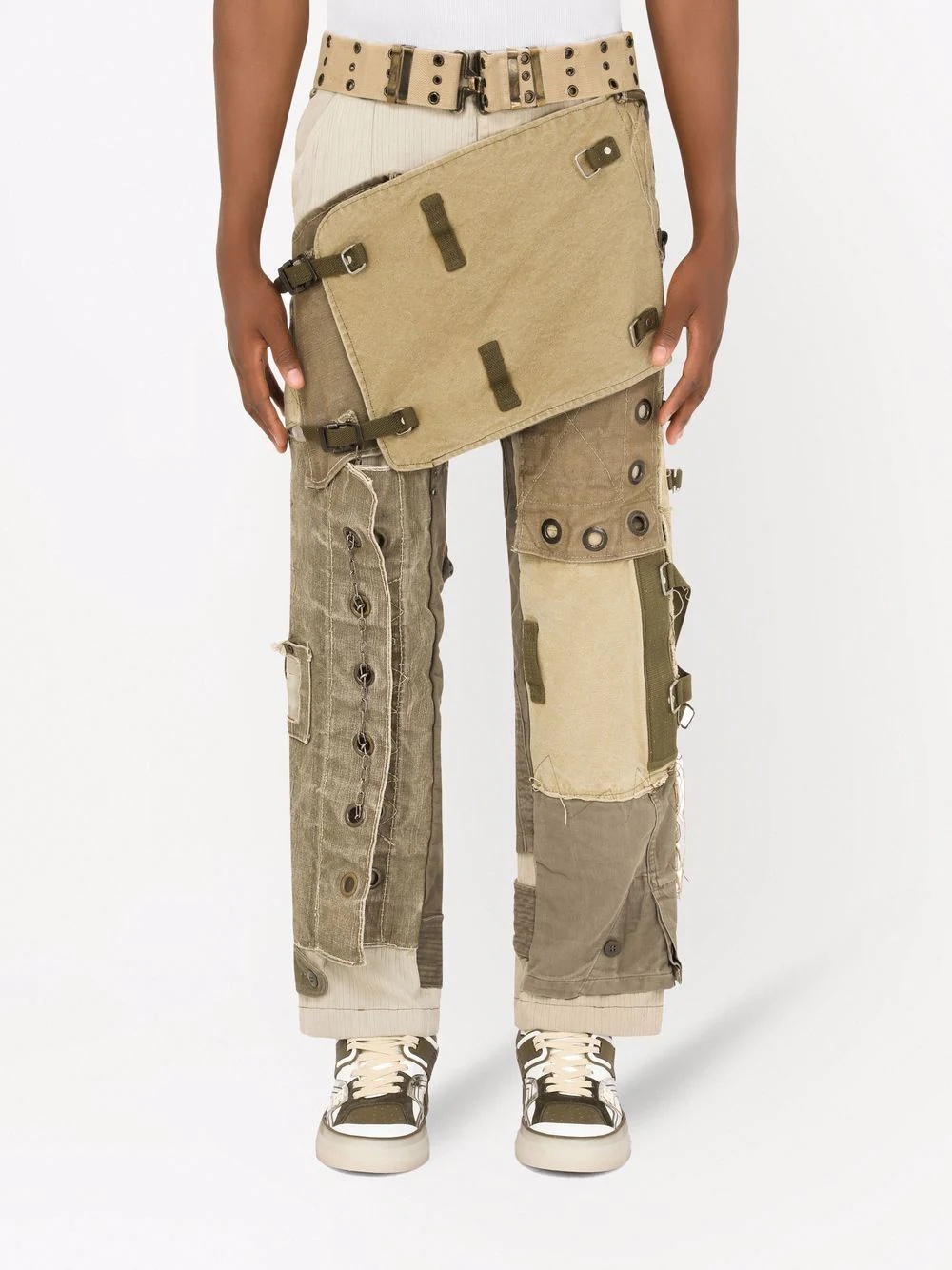 patchwork hemp-blend trousers - 3