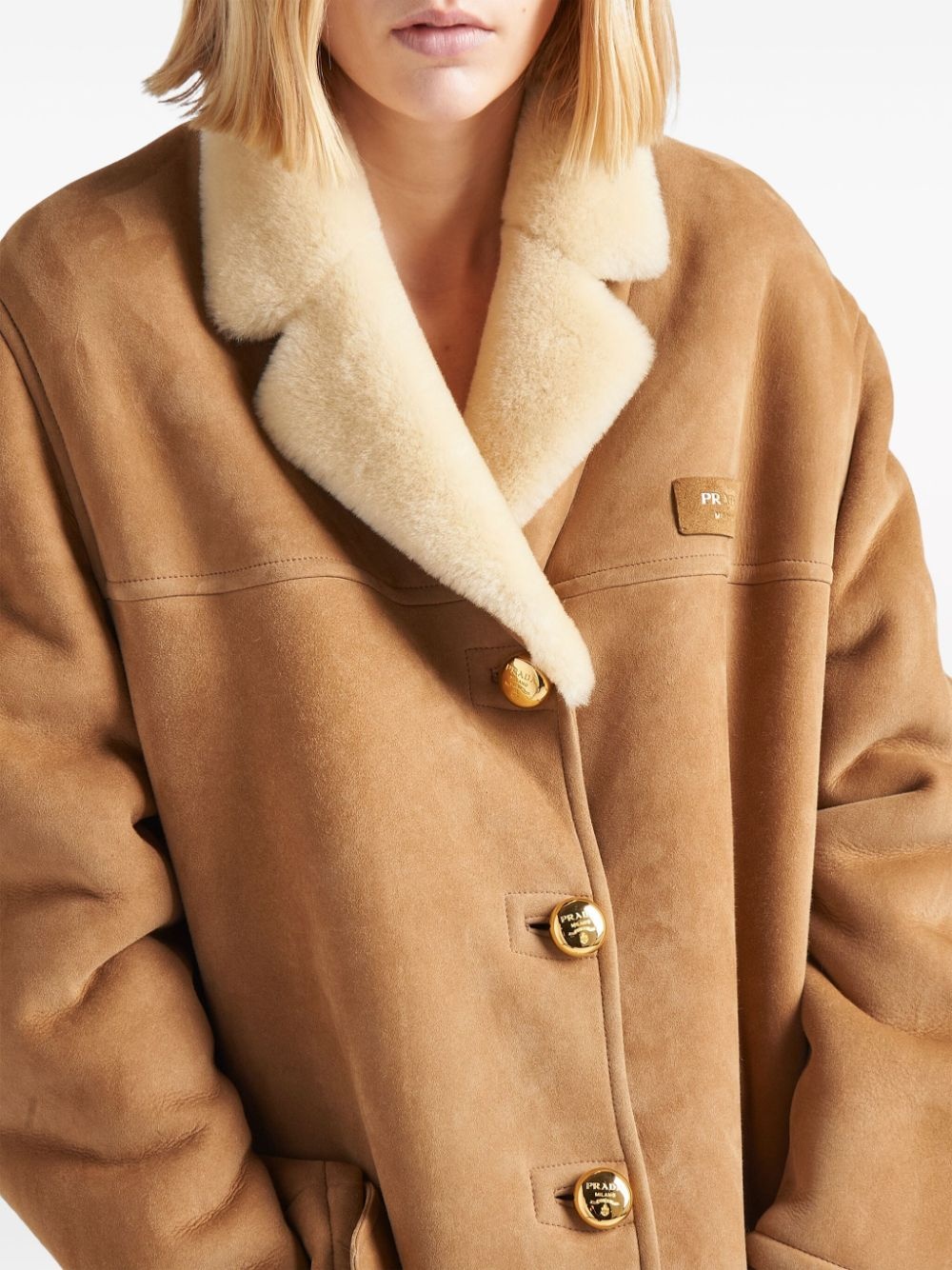 shearling-trim suede coat - 5