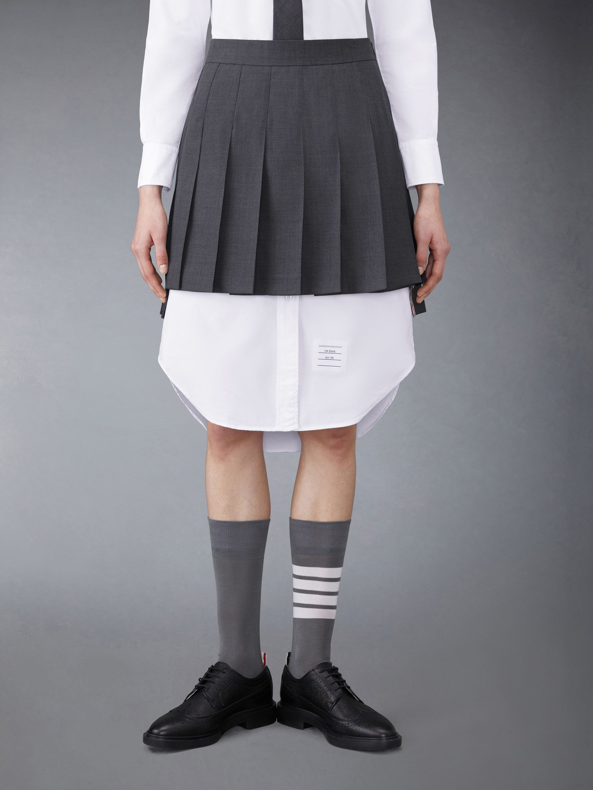 【送料&関税込】Thom Browne 120s Dark Grey Wool Miniskirt Thom Browne Asymmetric design mini wool skirt | The Fashion