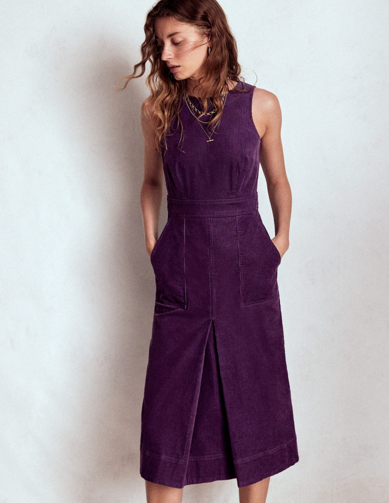 Ula Box Pleat Cord Midi Dress-Viola Purple 6