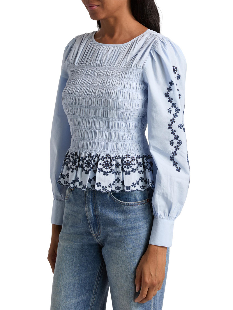 Women's Tabi Broderie Anglaise Smocked Top - Blue Bird 4