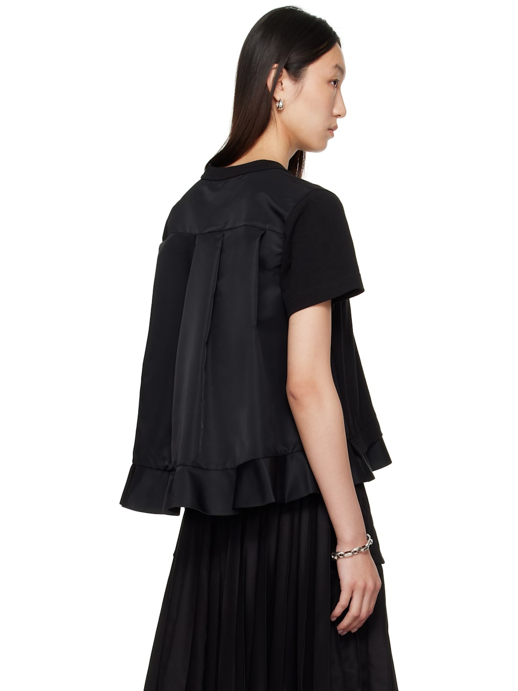 Black Nylon Twill & Cotton Jersey T-shirt - 3