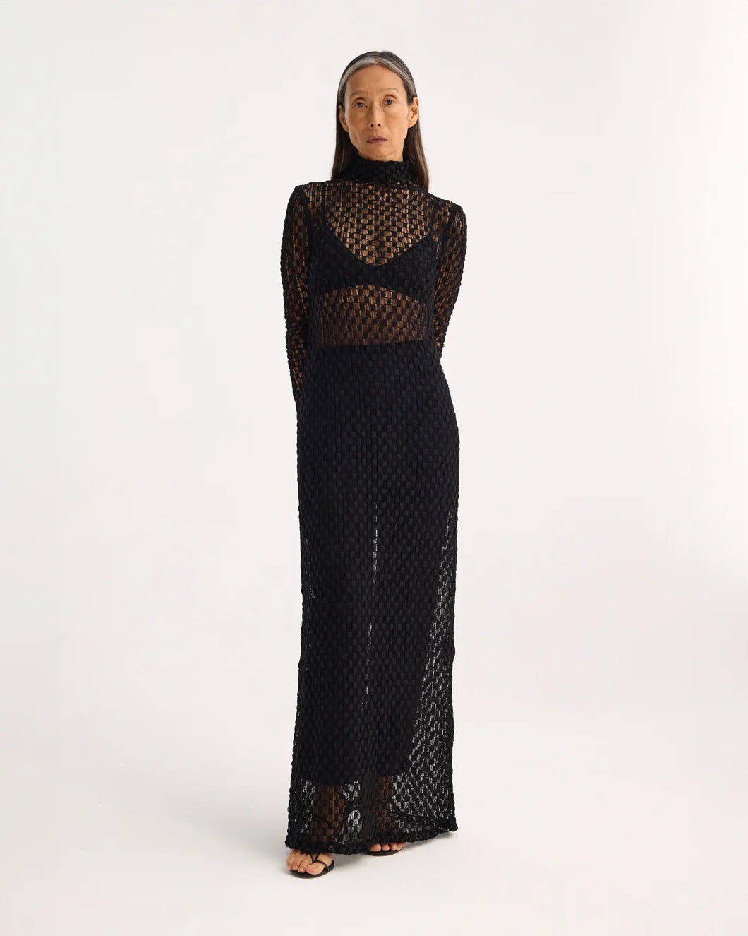 GEOMETRICAL LACE TURTLENECK DRESS - 2