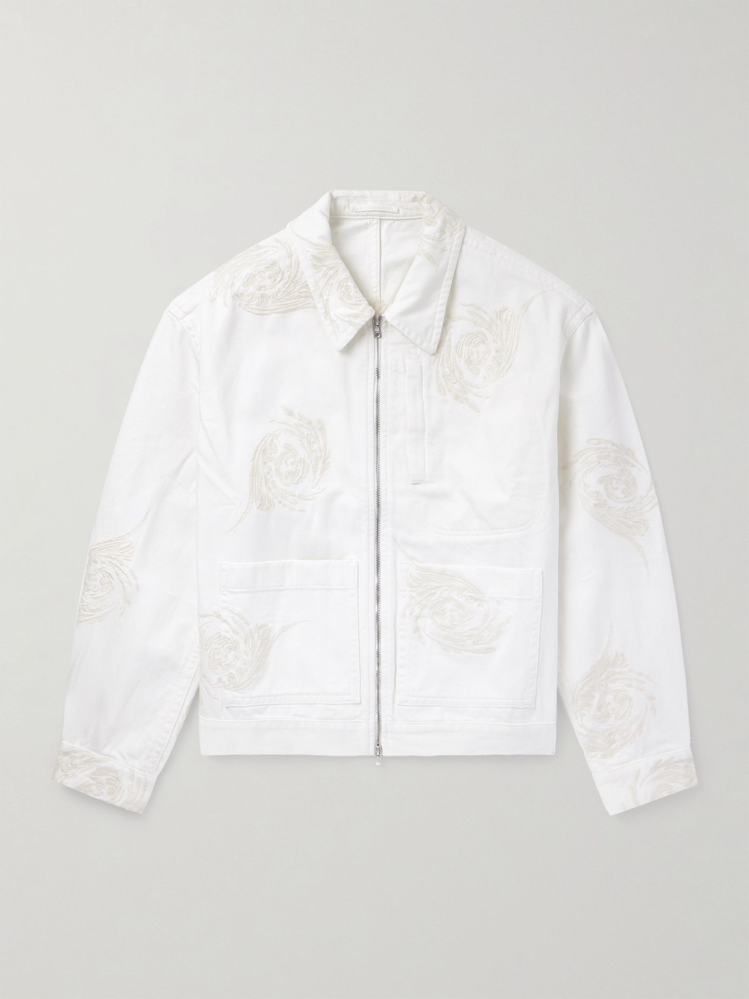 Embroidered Denim Jacket White - 1