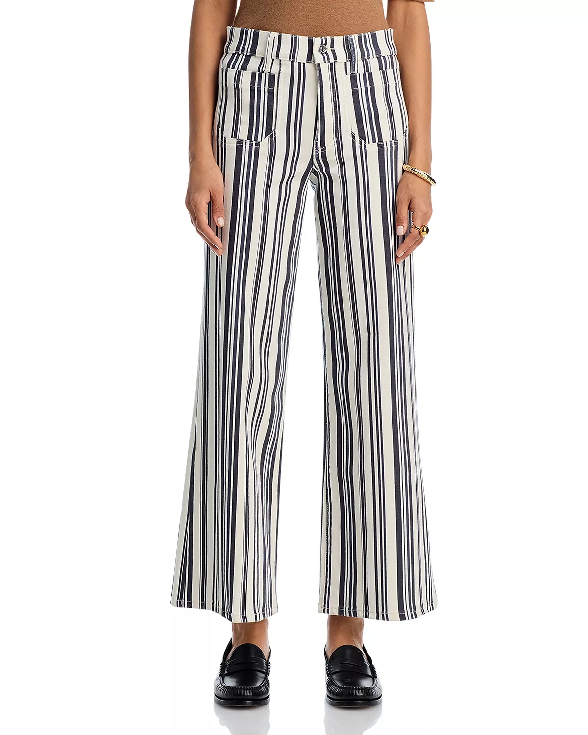 Le Slim High Rise Palazzo Jeans in Navy Stripe - 7
