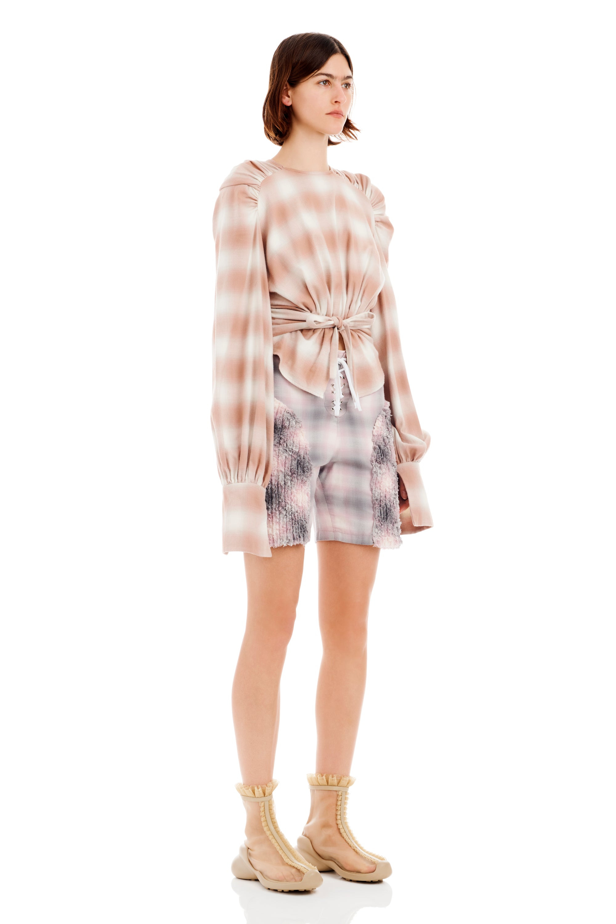 PEACH PLAID IRIS TOP - 3